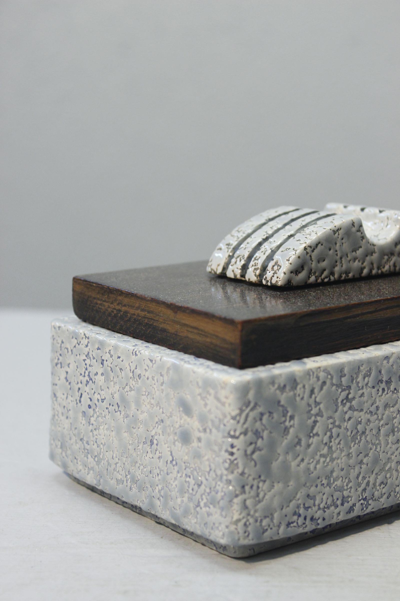 Caja modernista de cerámica y madera de la época Art Déco, Francia Años 30 Francés en venta