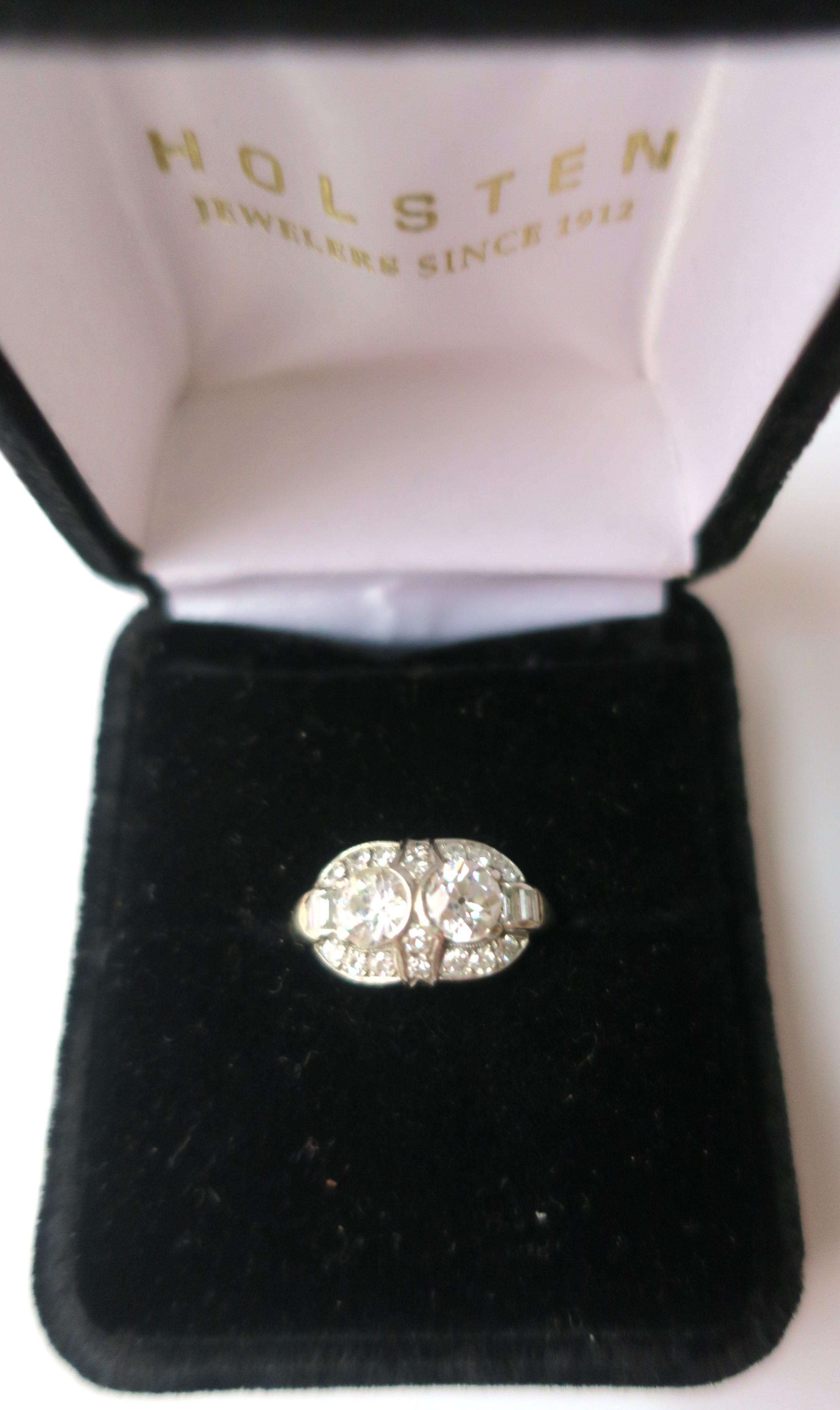 Art Deco Periode Alter Europäischer Diamant Zwilling Platin Ring im Angebot 7