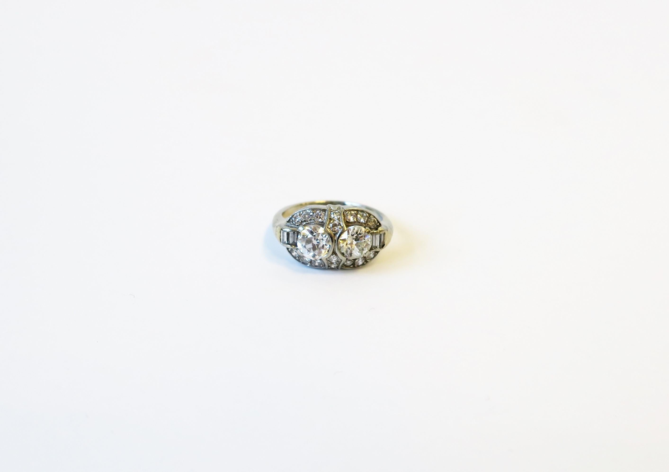 Art Deco Period Old European Diamond Twin Platinum Ring In Good Condition For Sale In New York, NY