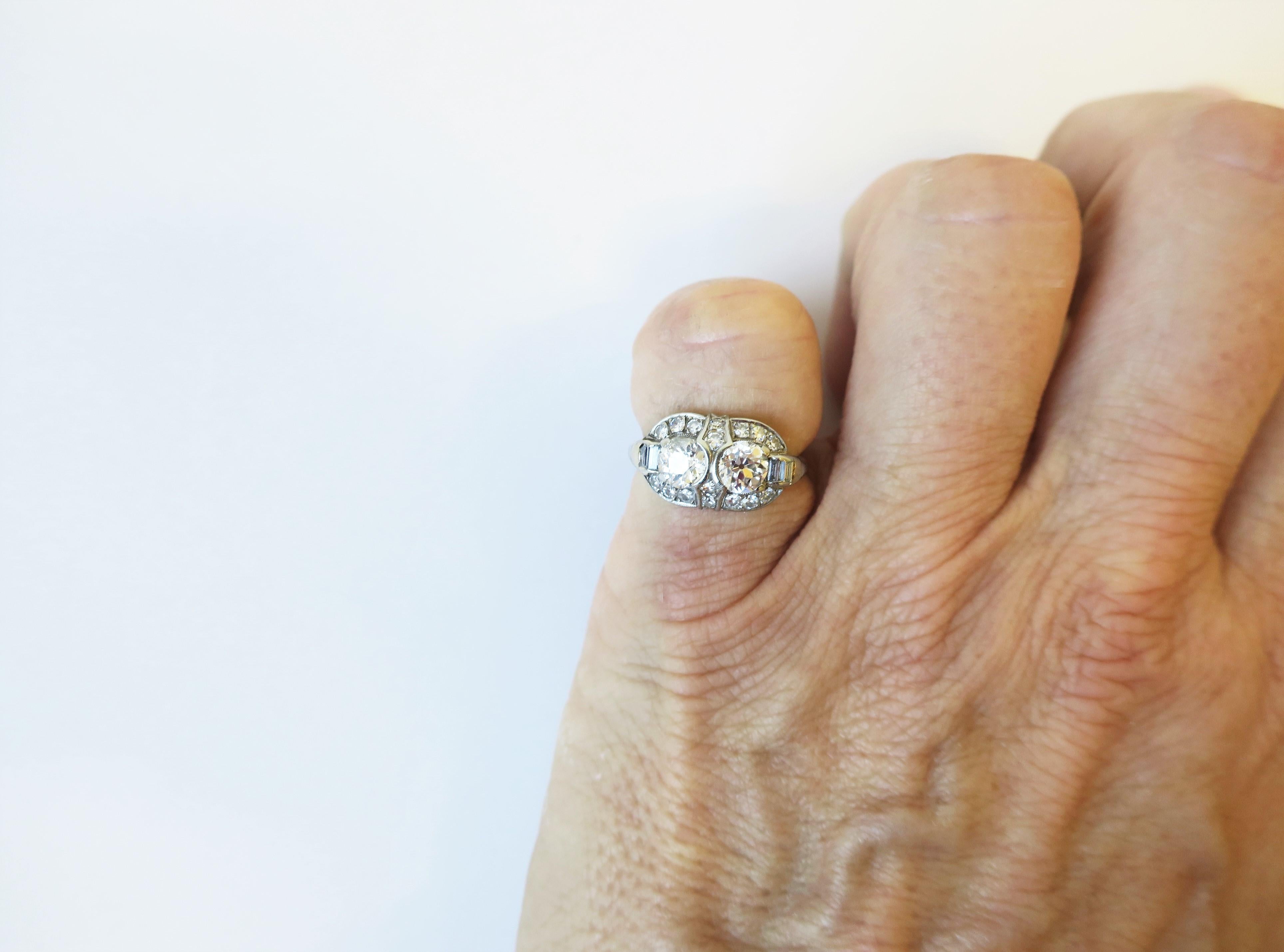 Art Deco Period Old European Diamond Twin Platinum Ring For Sale 2