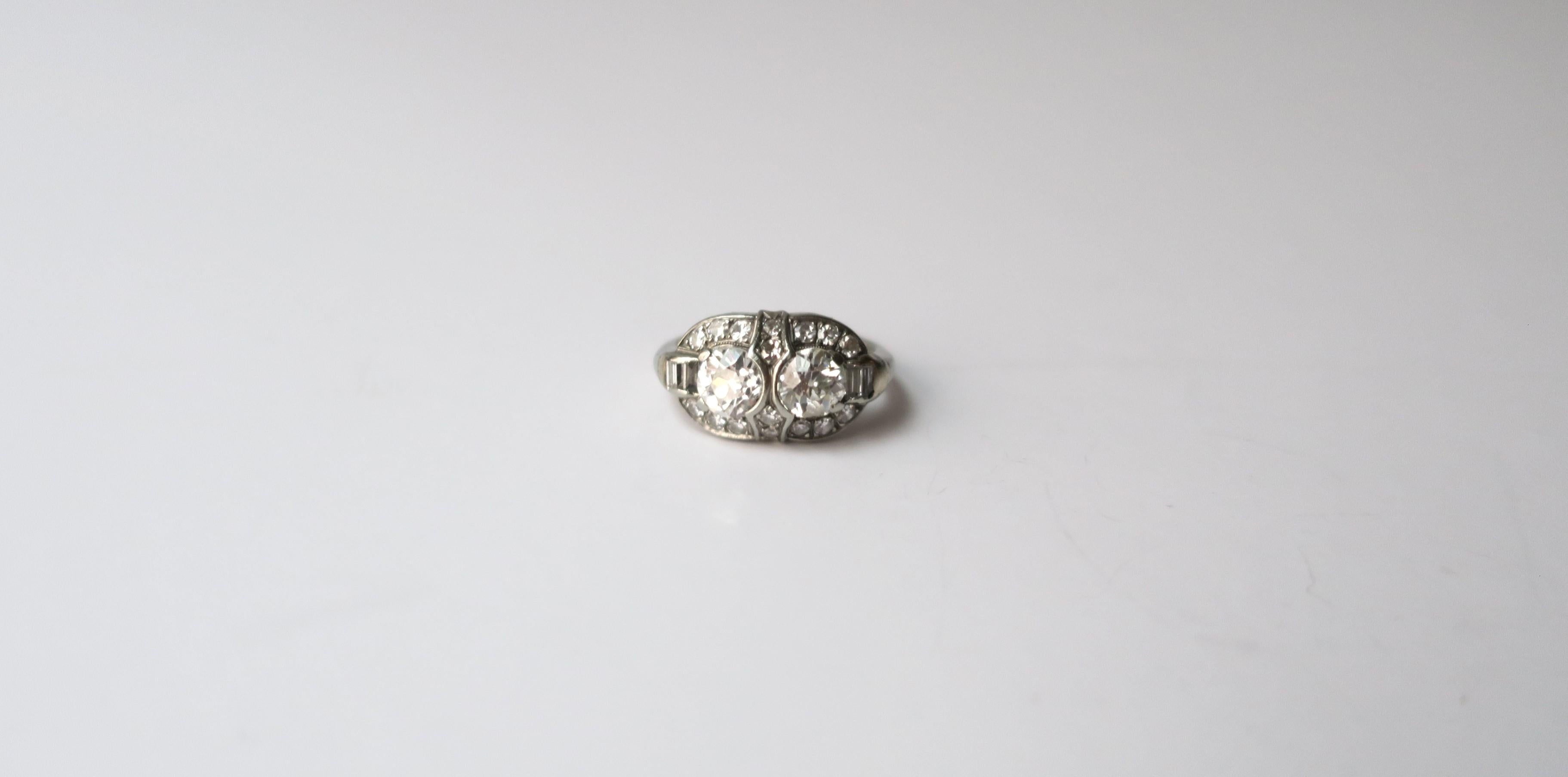 Early 20th Century Art Deco Period Old European Diamond Twin Platinum Ring For Sale