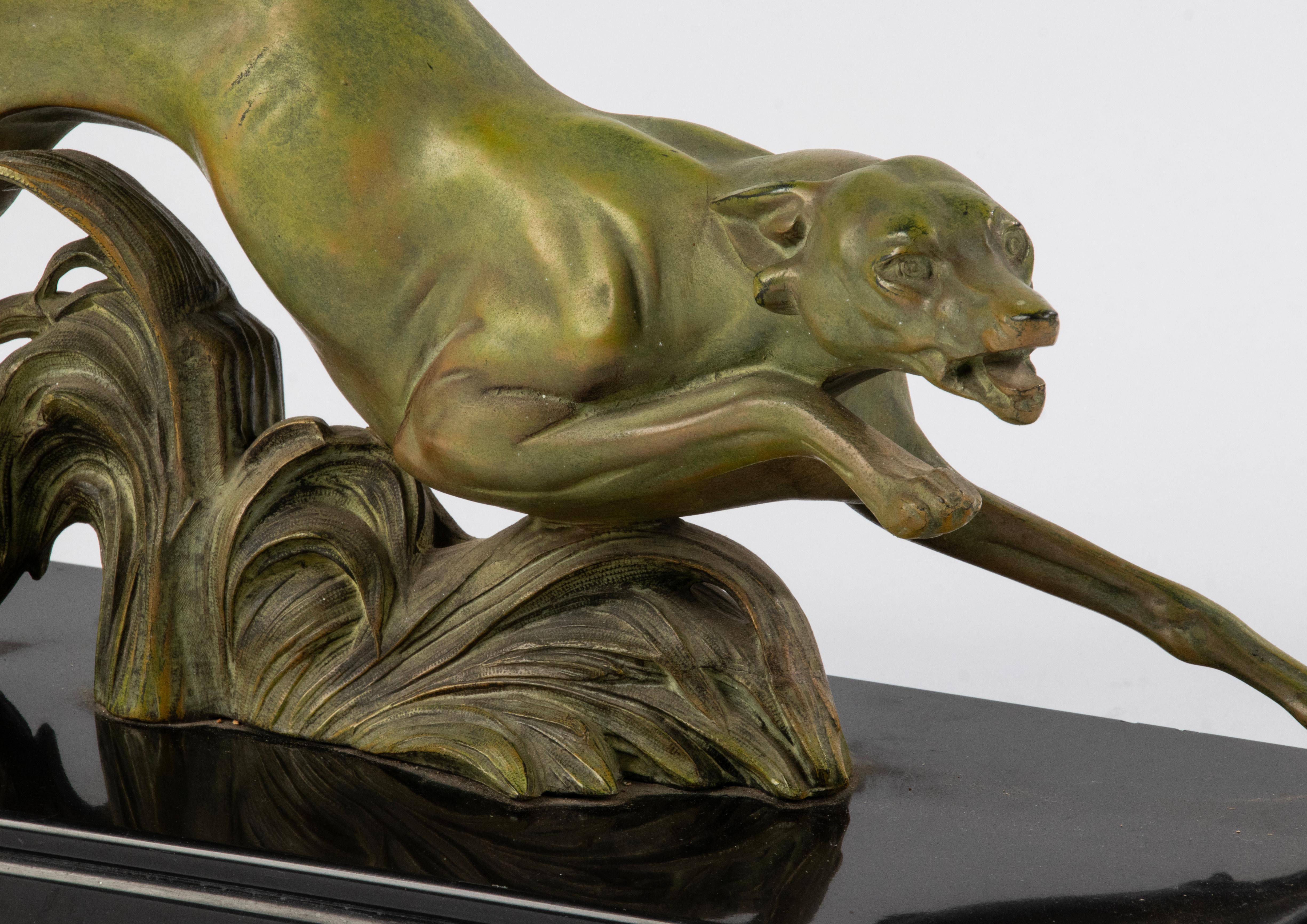 Art Deco Period Patinated Spelter Sculpture Whippet / Greyhound Dog For Sale 3