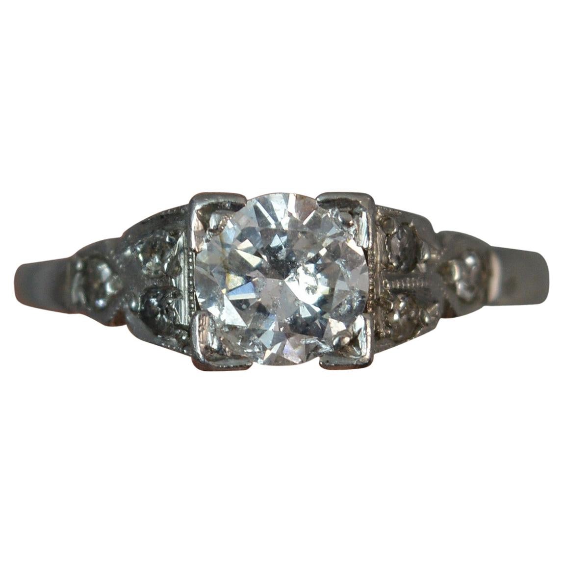 Art Deco Period Platinum 0.75 Carat Diamond Solitaire Engagement Ring