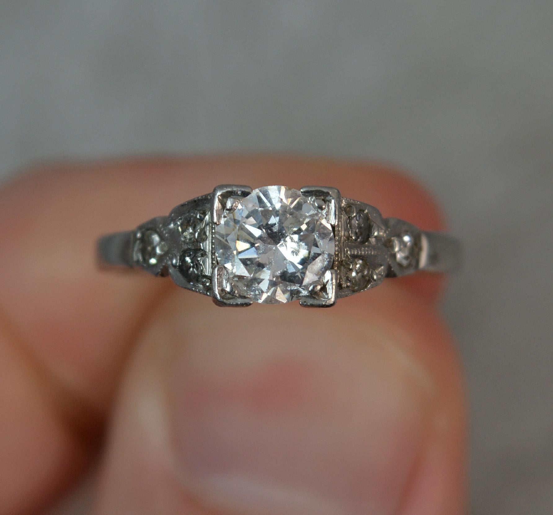 Art Deco Period Platinum 0.75 Carat Diamond Solitaire Engagement Ring 4