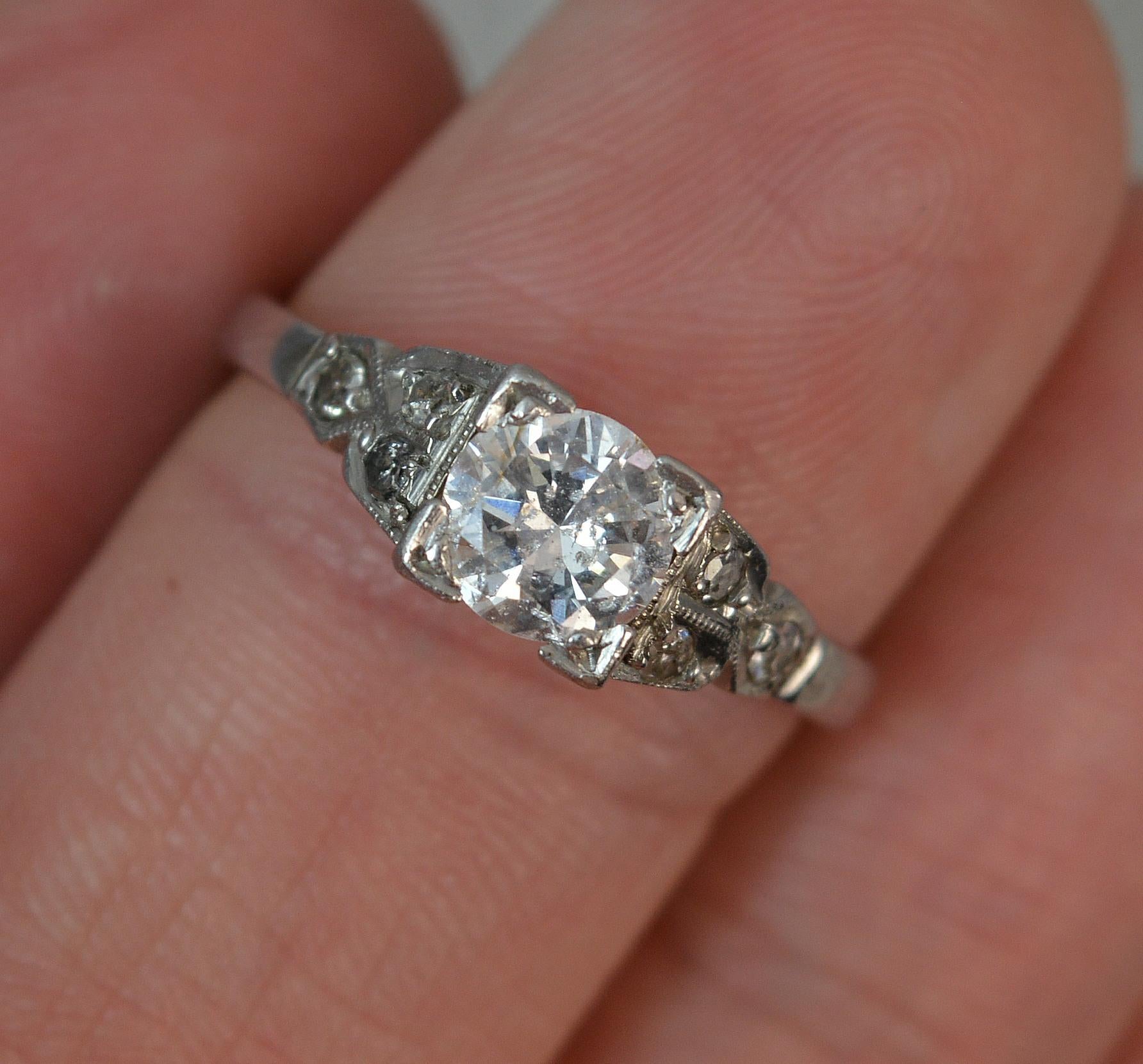 Art Deco Period Platinum 0.75 Carat Diamond Solitaire Engagement Ring 5