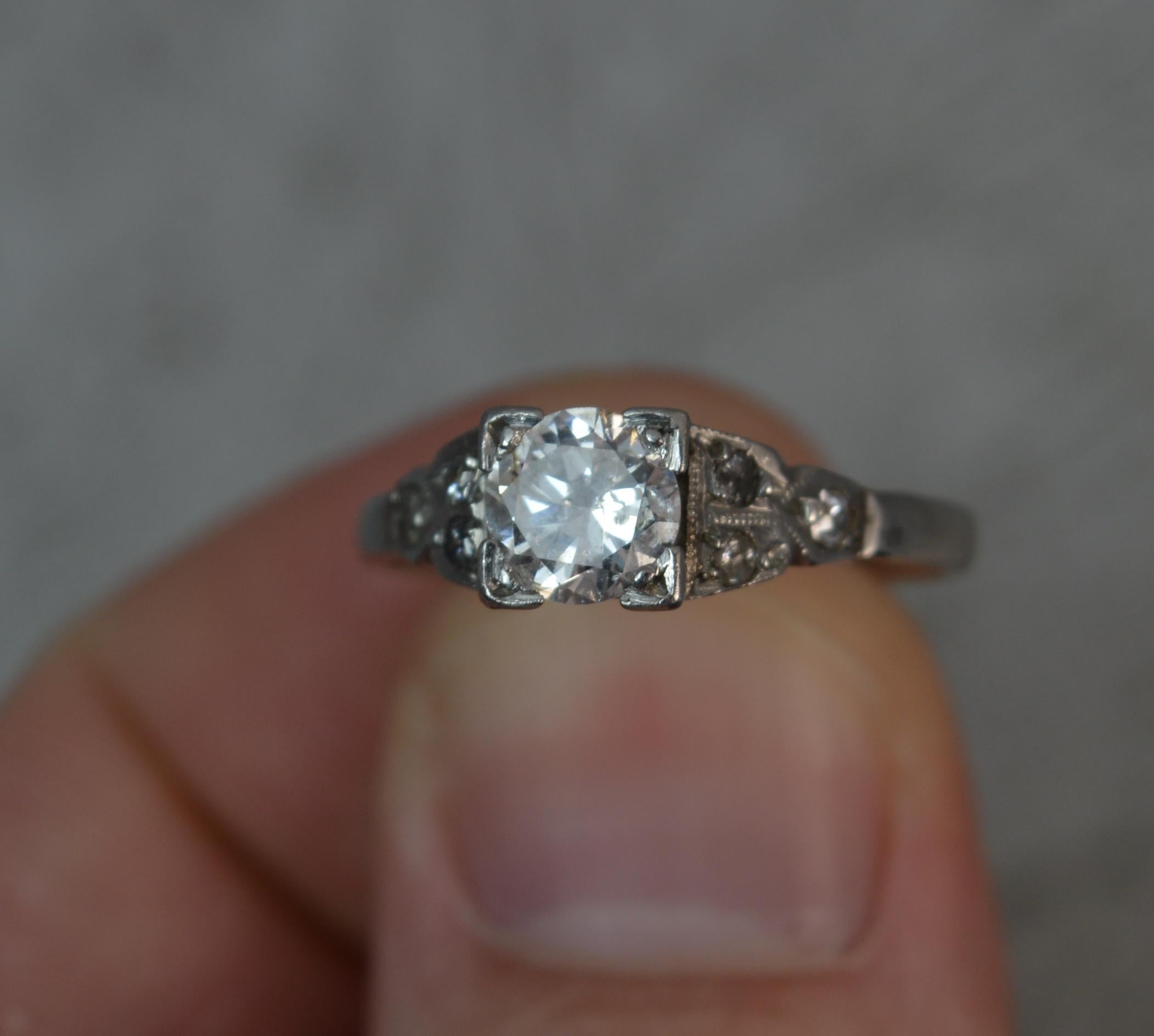 Art Deco Period Platinum 0.75 Carat Diamond Solitaire Engagement Ring In Excellent Condition In St Helens, GB