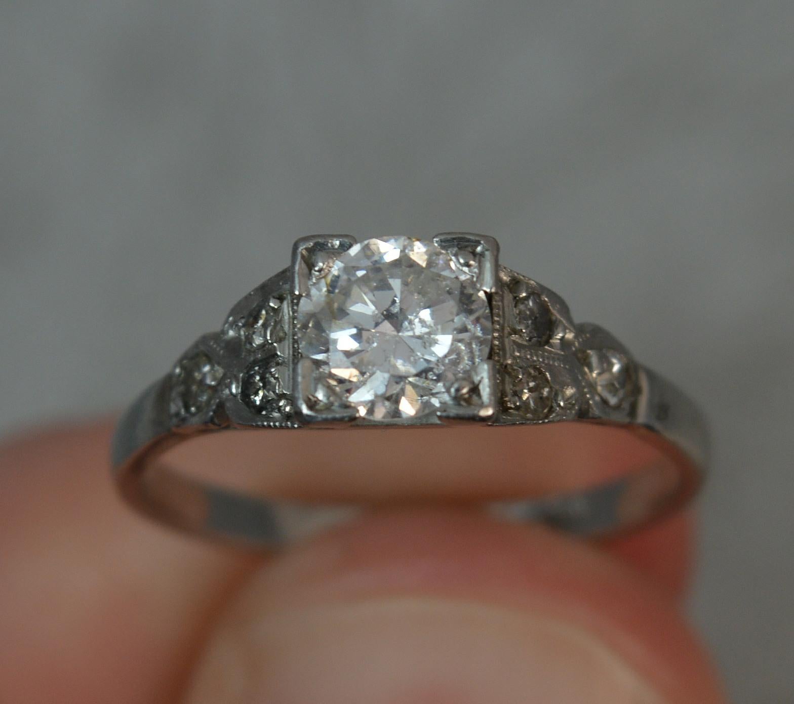 Art Deco Period Platinum 0.75 Carat Diamond Solitaire Engagement Ring 3