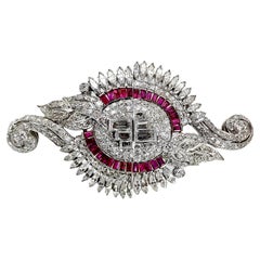 Art-Deco Period Platinum, Diamond and Ruby Double Clips