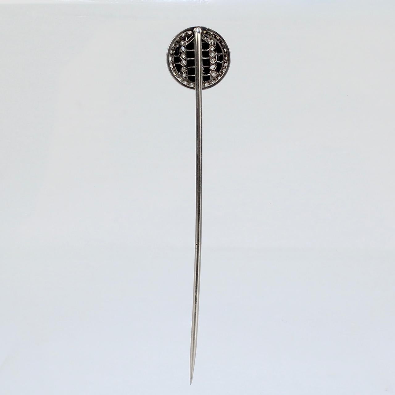 Art Deco Period Platinum, Diamond and Onyx Stick Pin In Good Condition For Sale In Philadelphia, PA