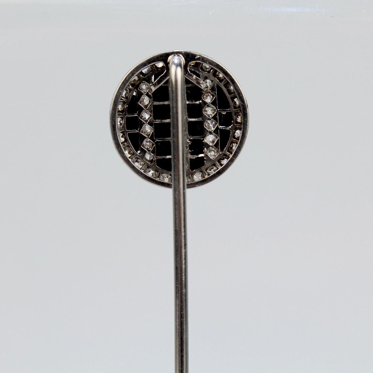 Women's or Men's Art Deco Period Platinum, Diamond and Onyx Stick Pin For Sale