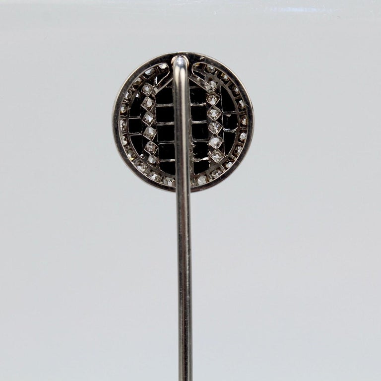 Art Deco Period Platinum, Diamond and Onyx Stick Pin For Sale at 1stDibs