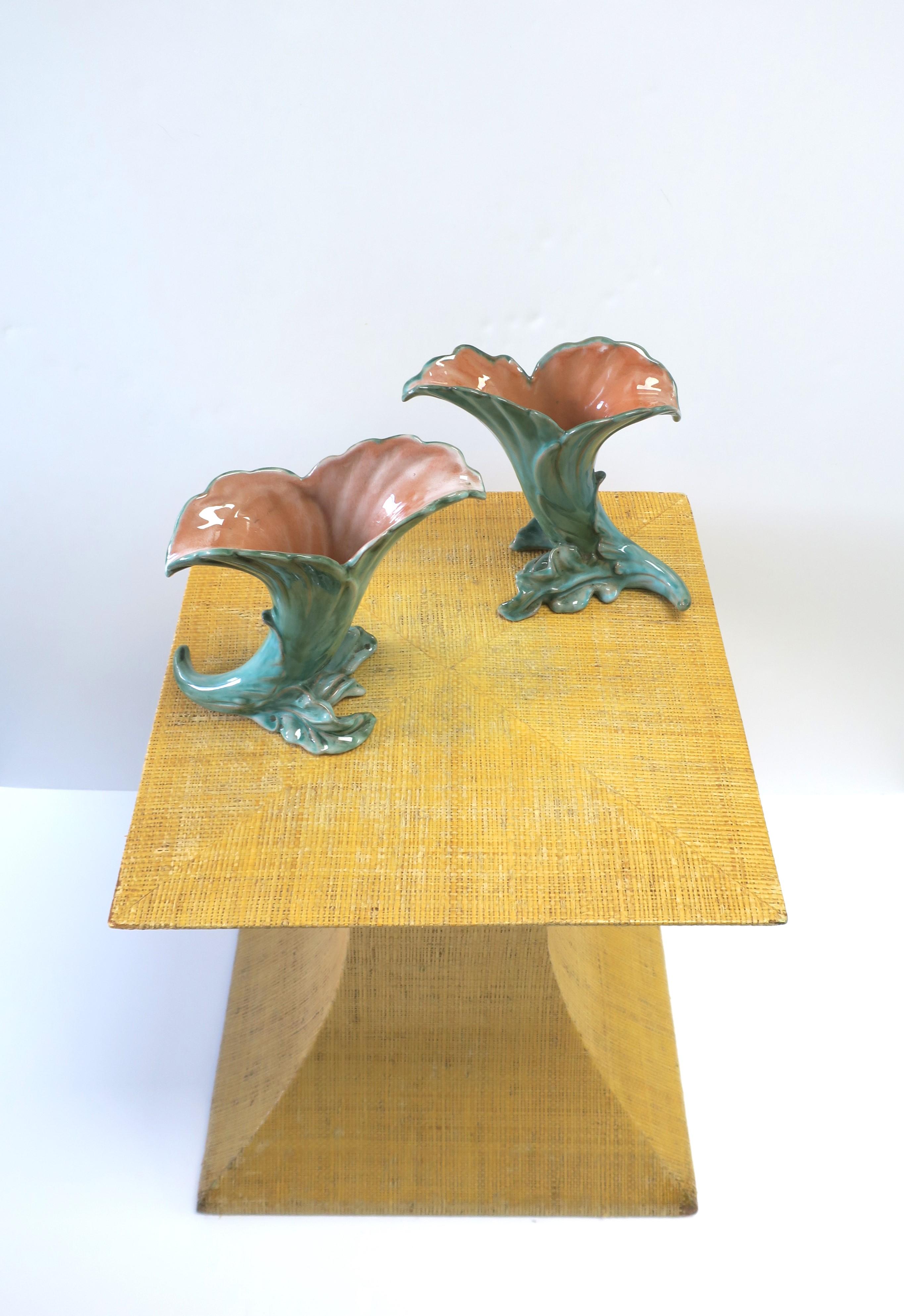 Art Deco Period Pottery Vases with Green Leaf Design by Stangl, Pair 3