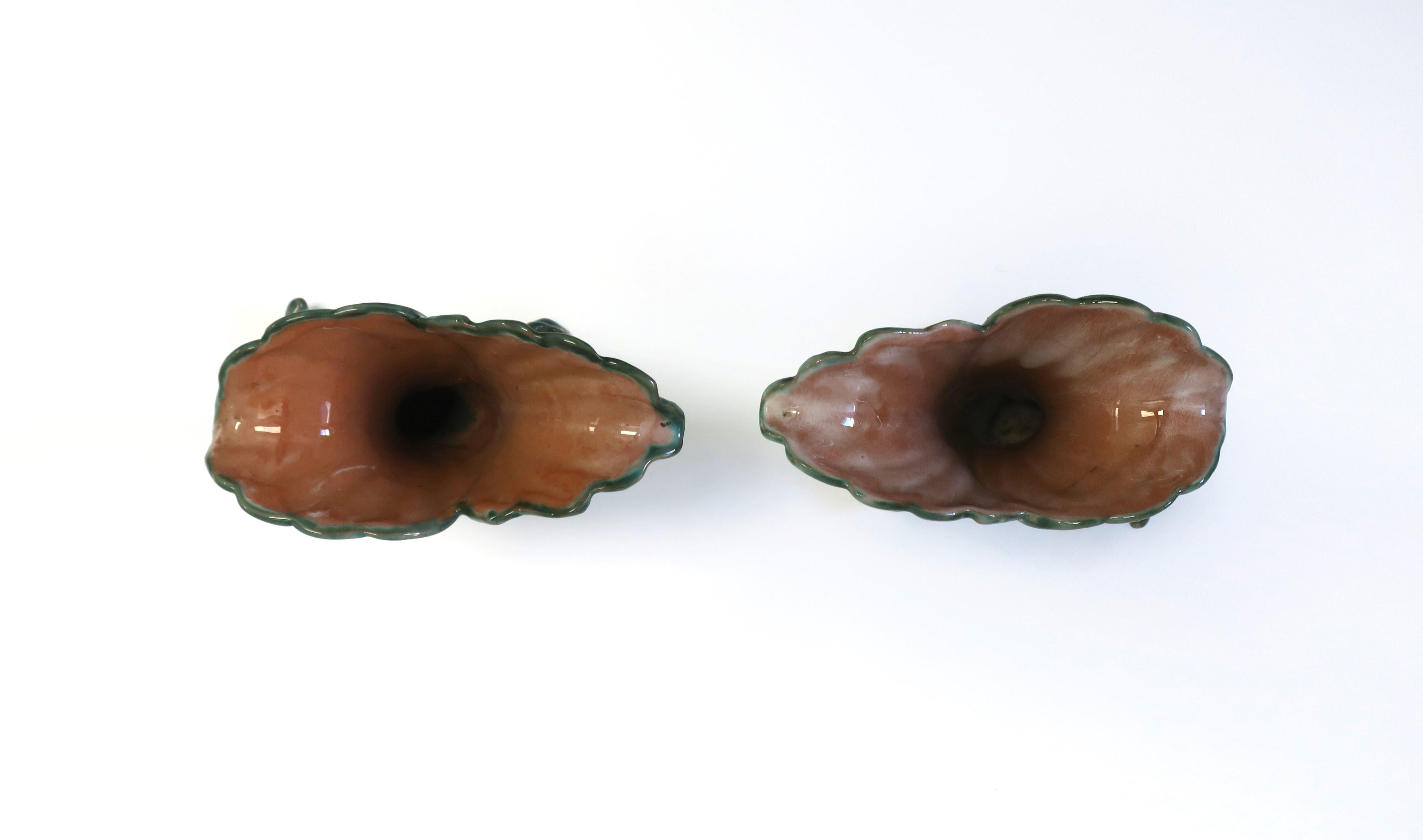 Art Deco Period Pottery Vases with Green Leaf Design by Stangl, Pair 4