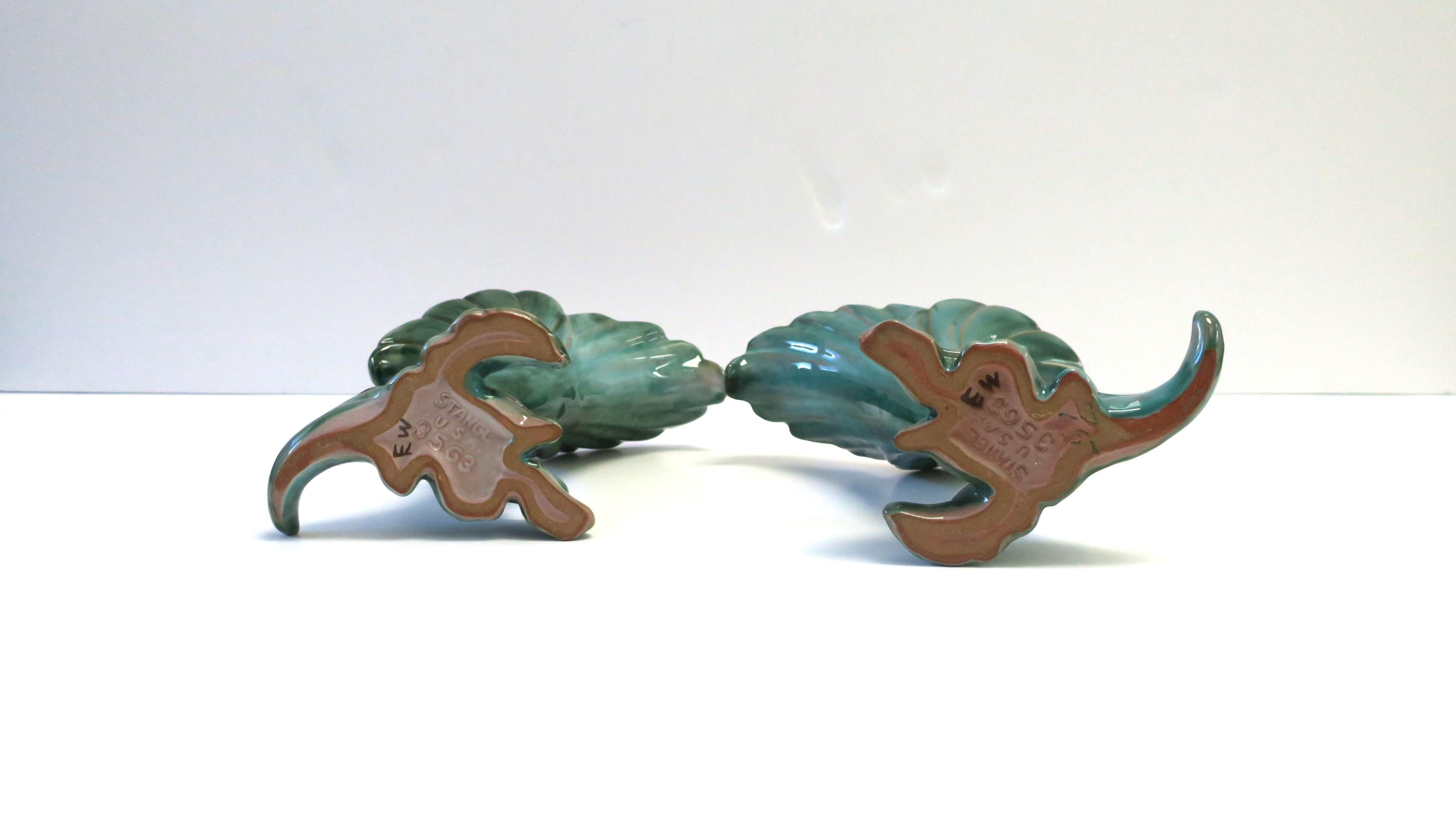 Art Deco Period Pottery Vases with Green Leaf Design by Stangl, Pair 5