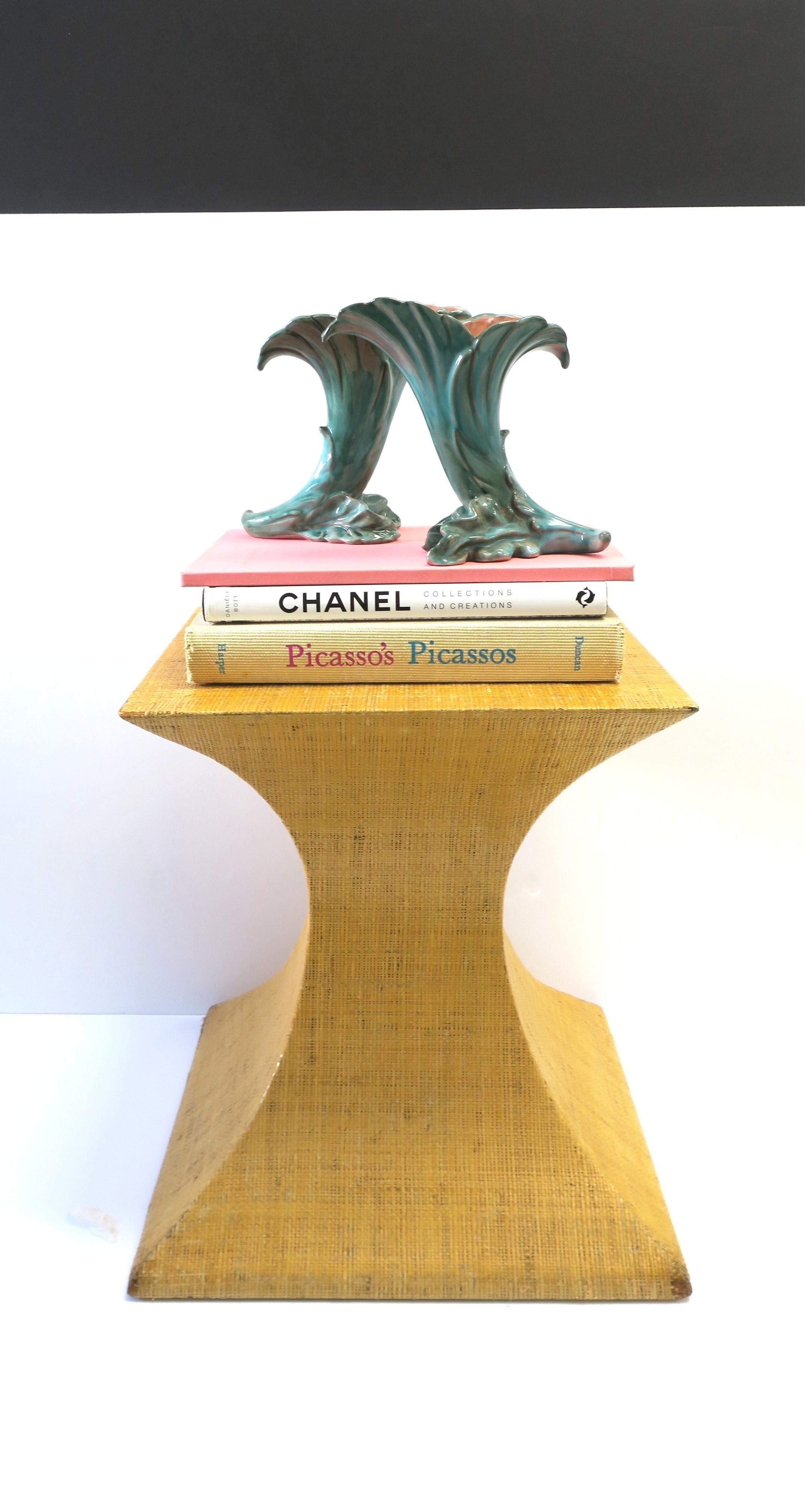20th Century Art Deco Period Pottery Vases with Green Leaf Design by Stangl, Pair