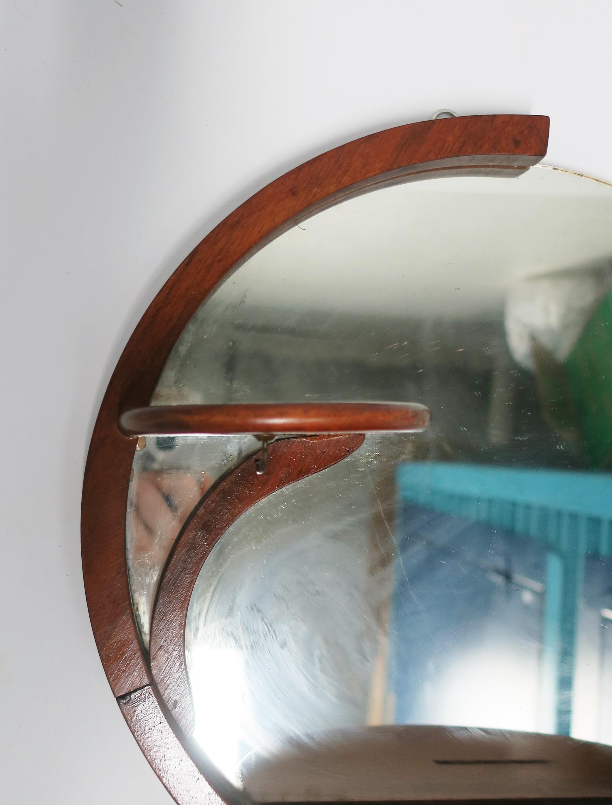 Art Deco Period Round Wood Wall Mirror with Shelf, Small 2