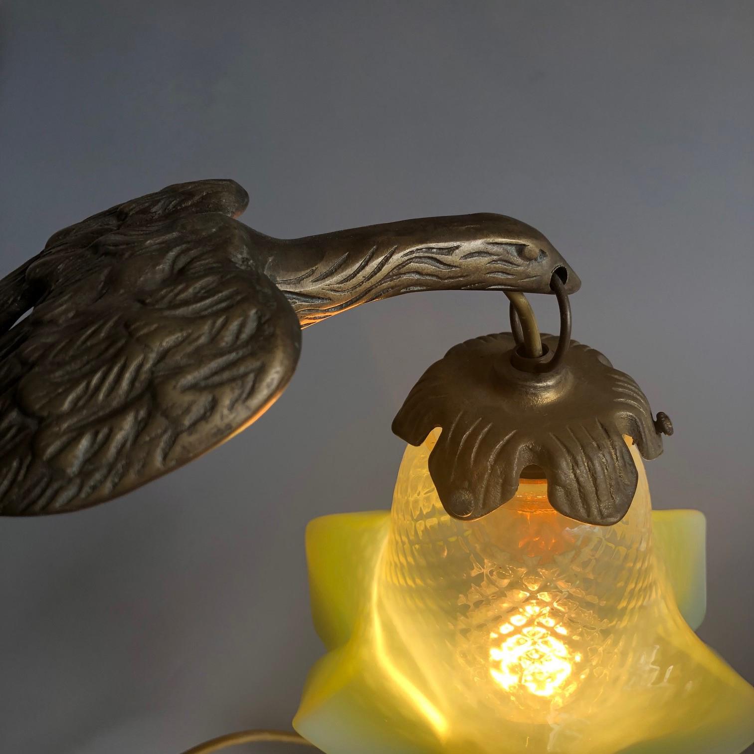 Art Deco Period Sculptural Falcon Brass and Petroleum Shade Table Lamp, 1930s For Sale 8
