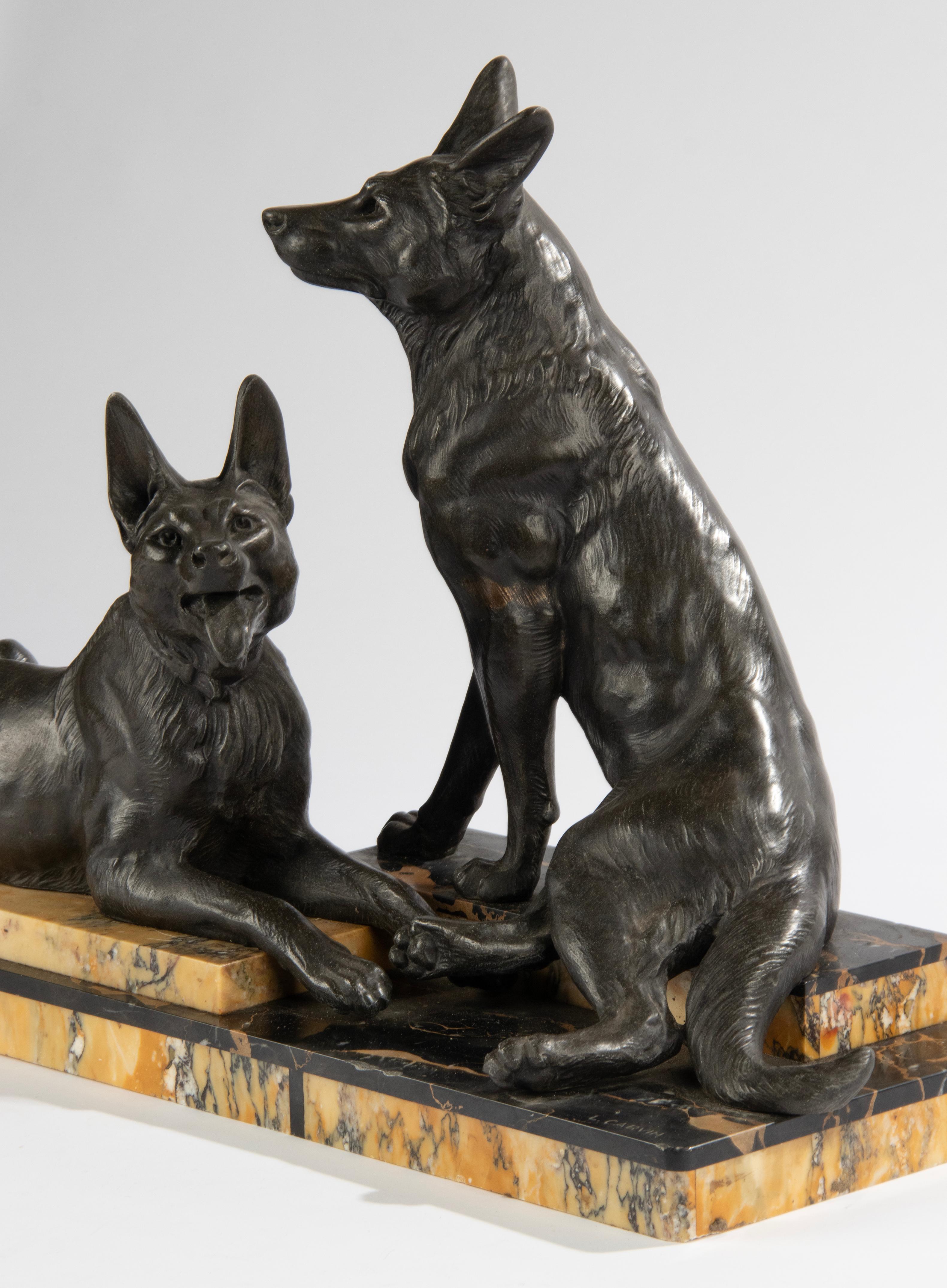 Art Deco Period Sculpture of German or Belgian Sheppards by Louis Carvin For Sale 5