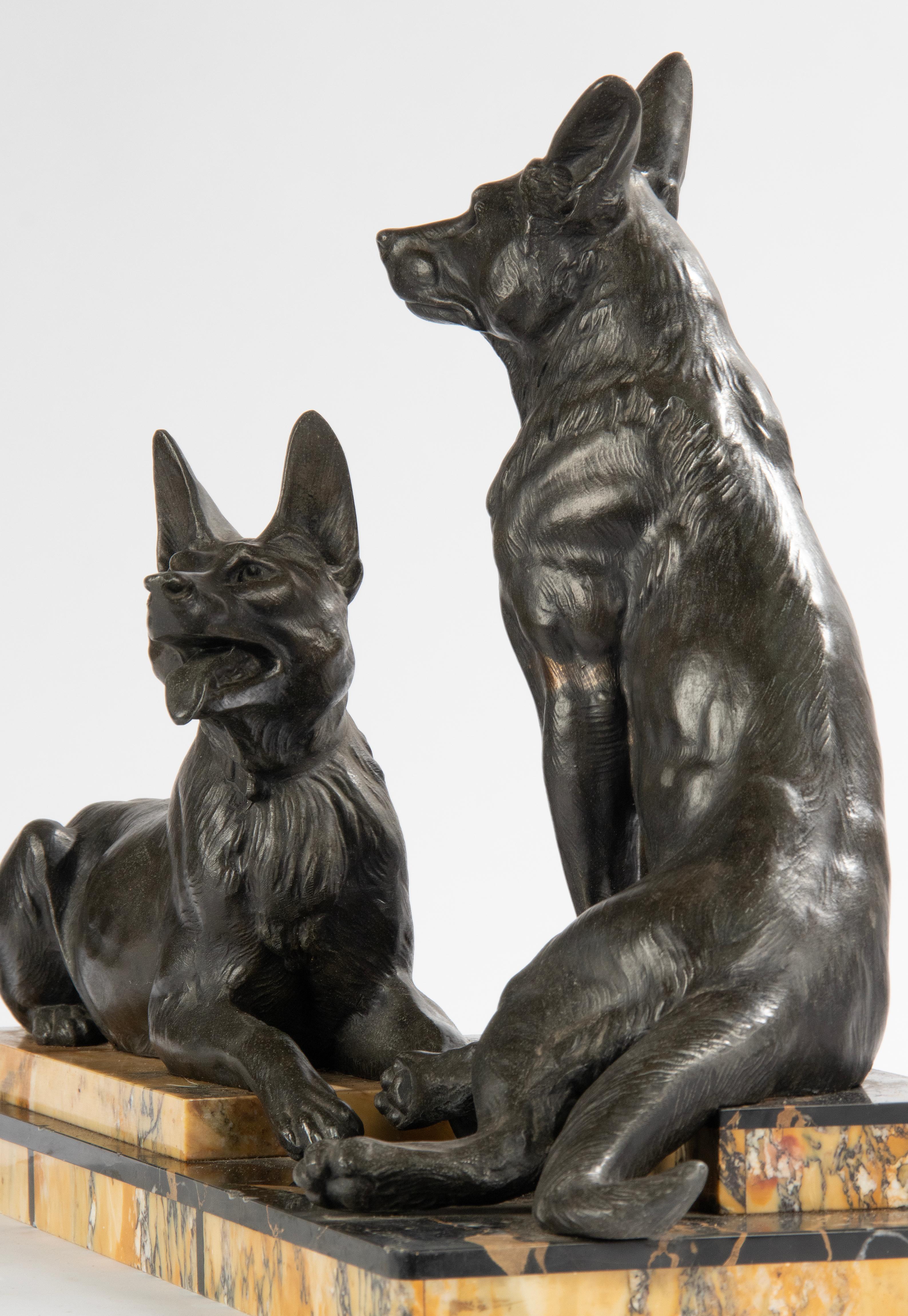 Art Deco Period Sculpture of German or Belgian Sheppards by Louis Carvin For Sale 8