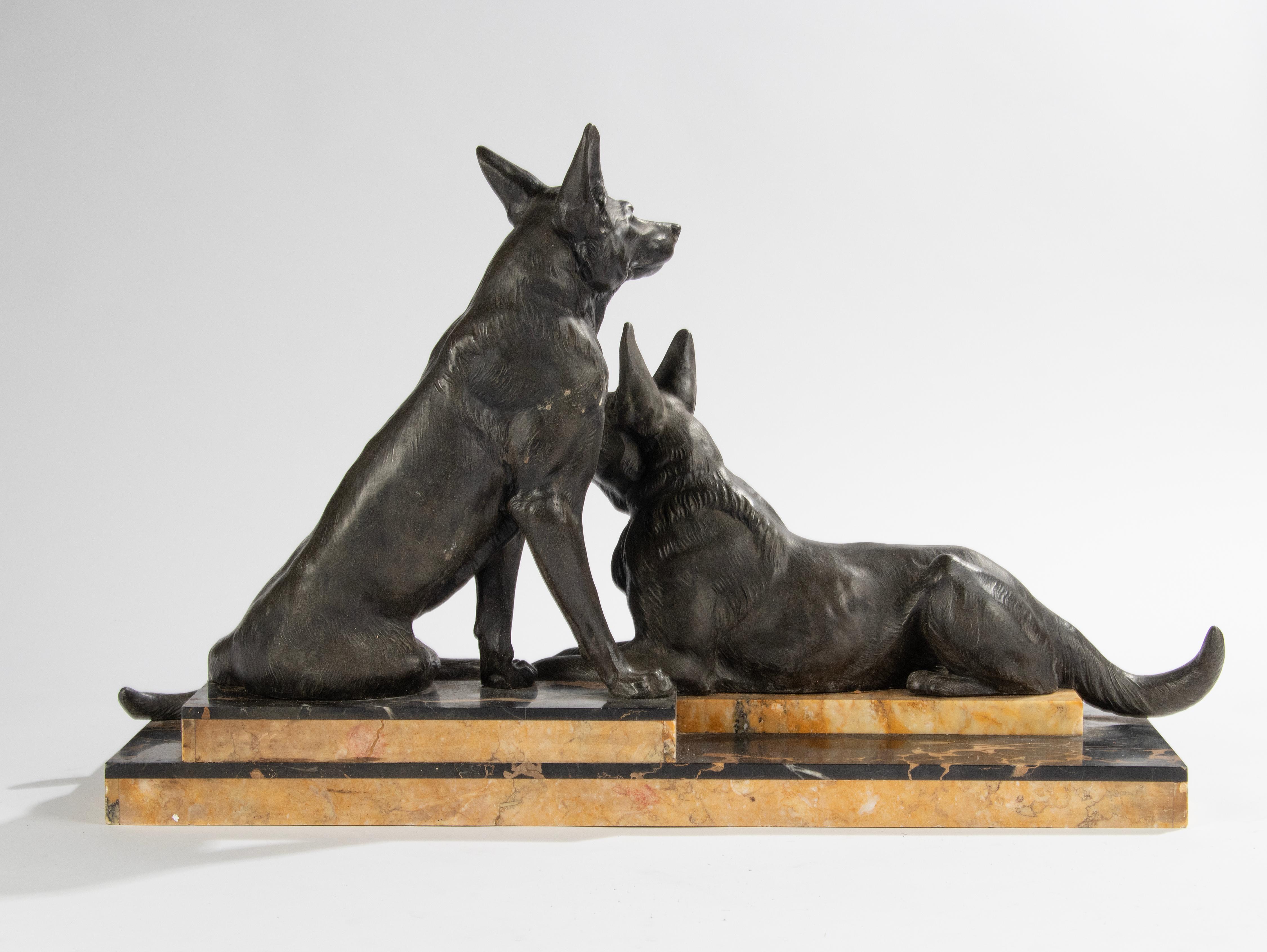 Art Deco Period Sculpture of German or Belgian Sheppards by Louis Carvin For Sale 9