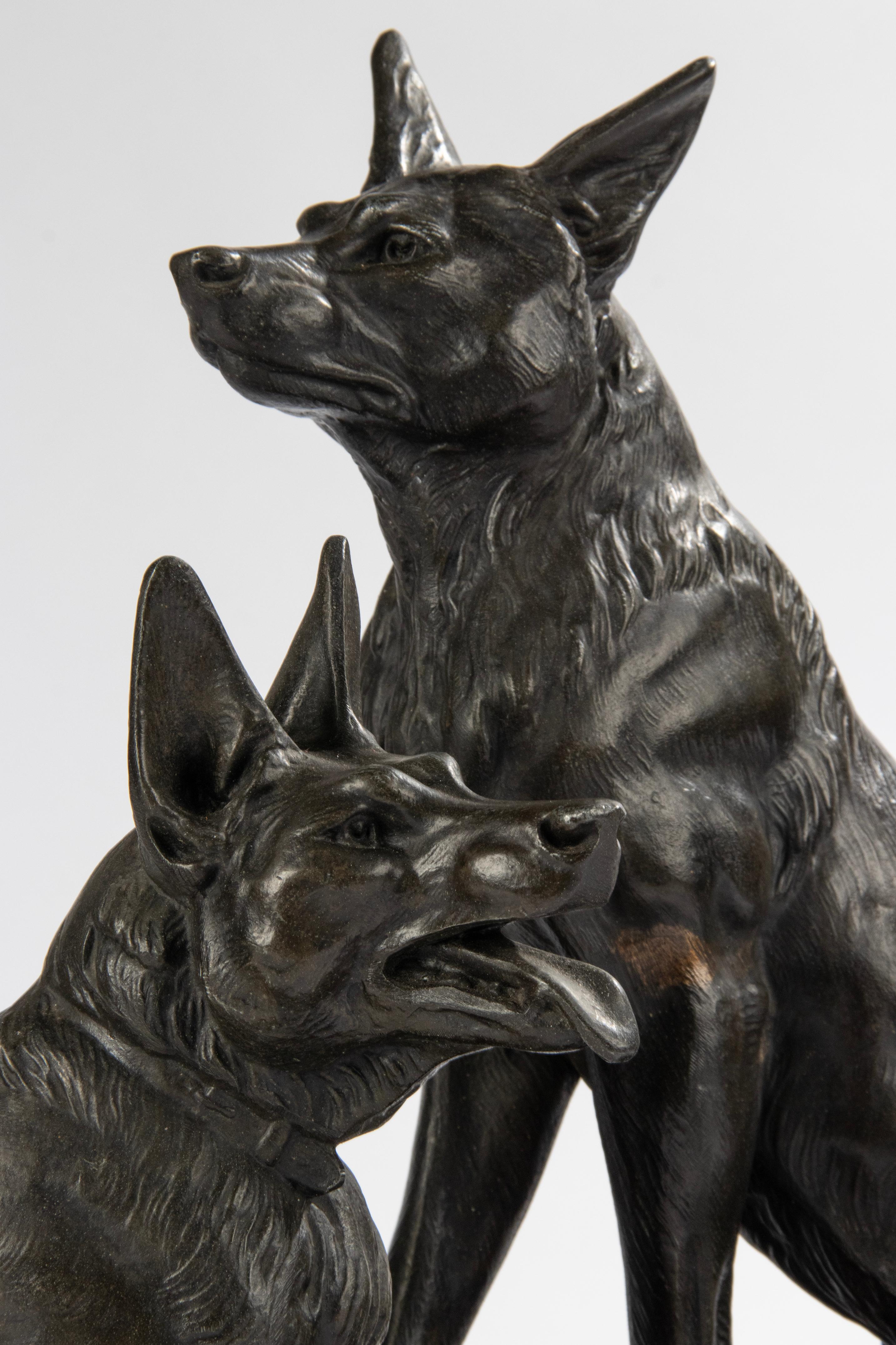 Art Deco Period Sculpture of German or Belgian Sheppards by Louis Carvin For Sale 12