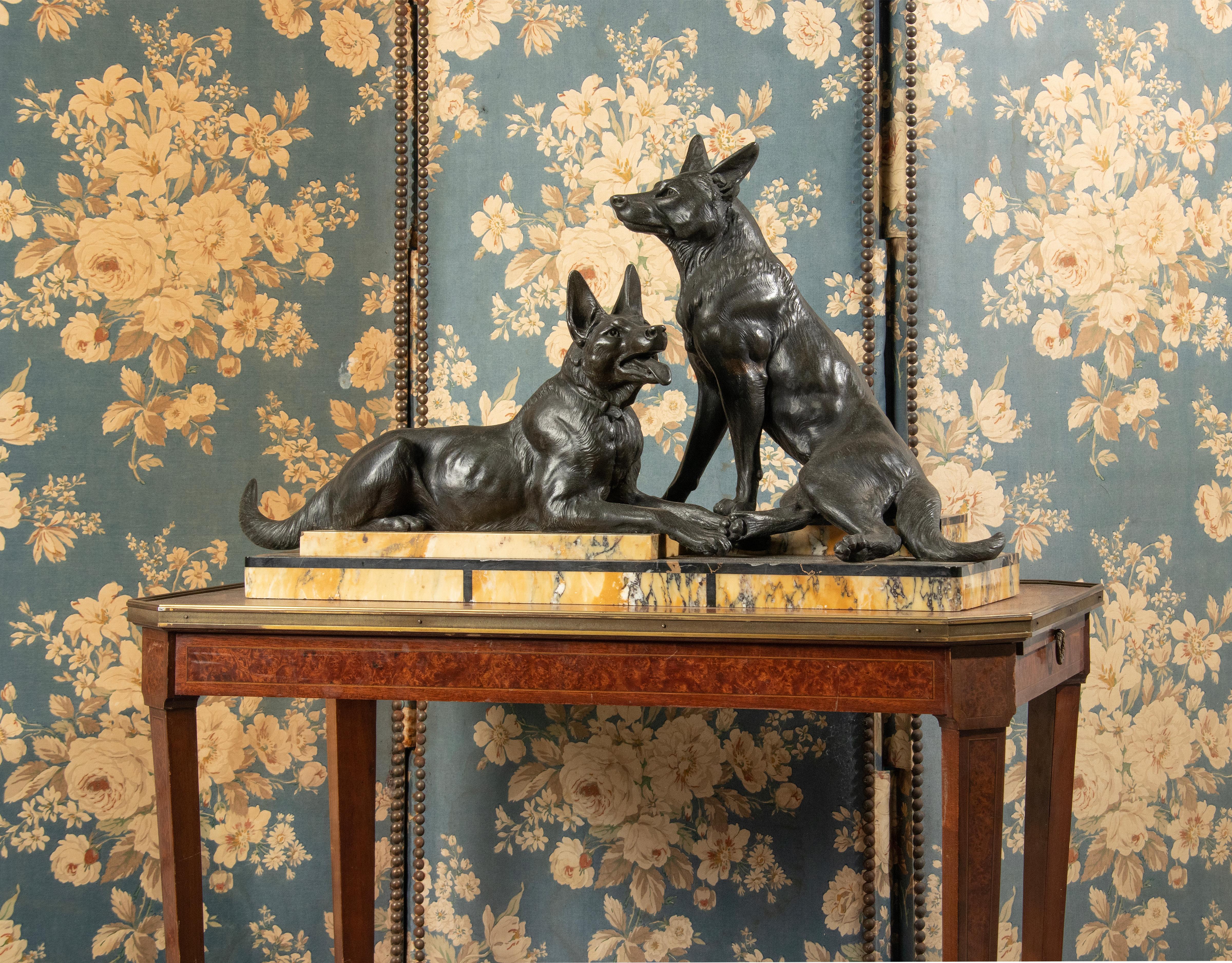 French Art Deco Period Sculpture of German or Belgian Sheppards by Louis Carvin For Sale