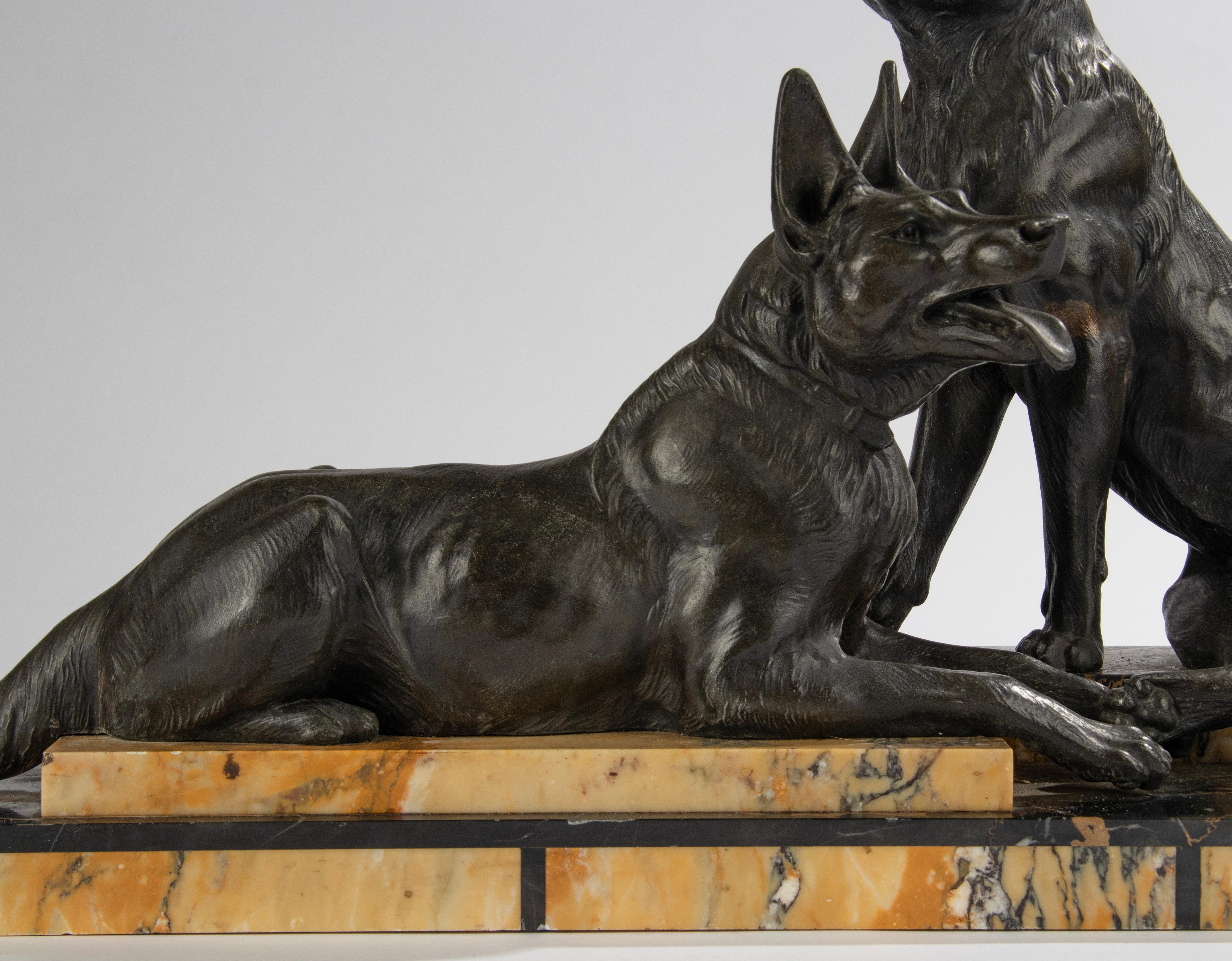 Early 20th Century Art Deco Period Sculpture of German or Belgian Sheppards by Louis Carvin For Sale