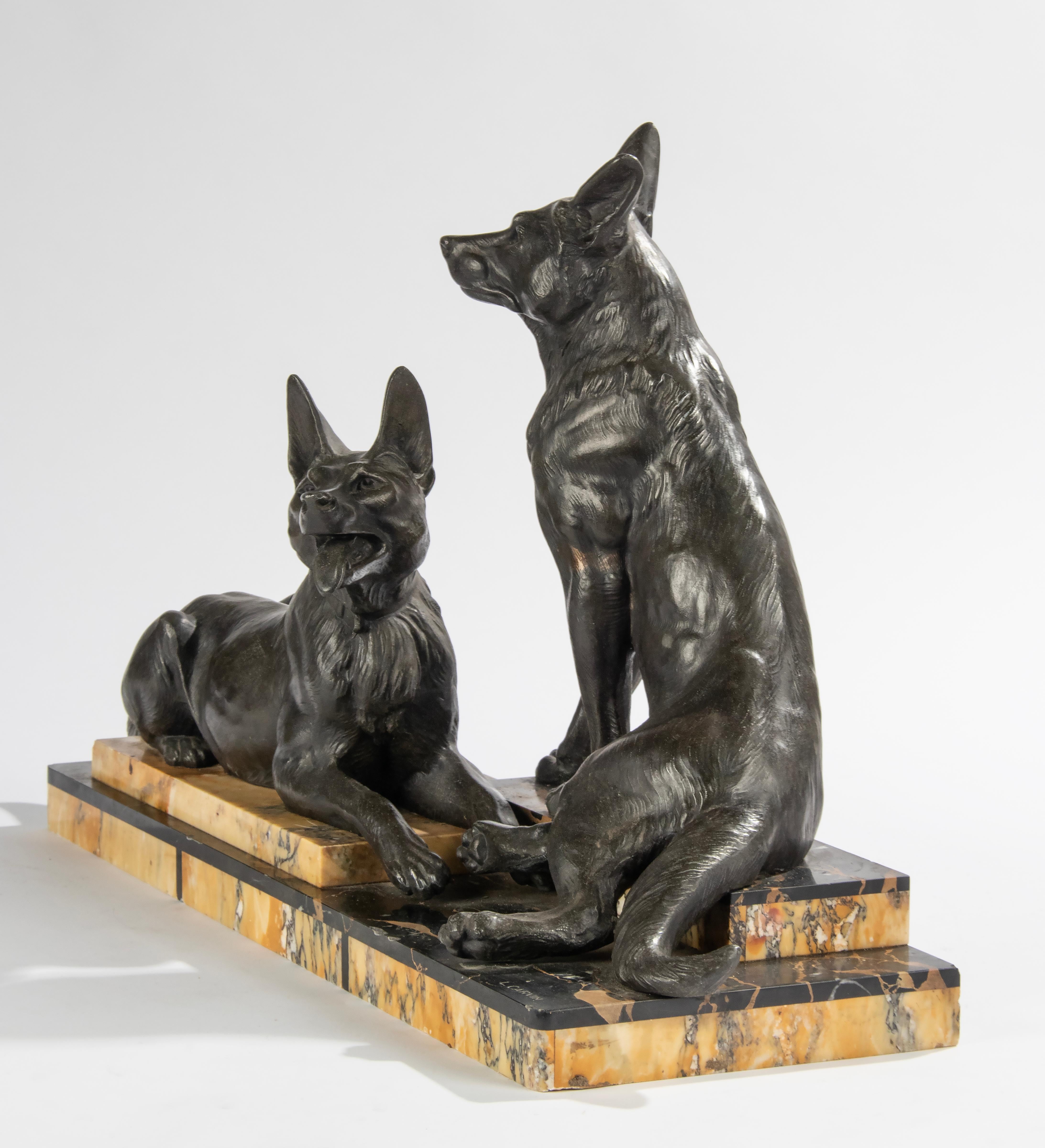 Art Deco Period Sculpture of German or Belgian Sheppards by Louis Carvin For Sale 1