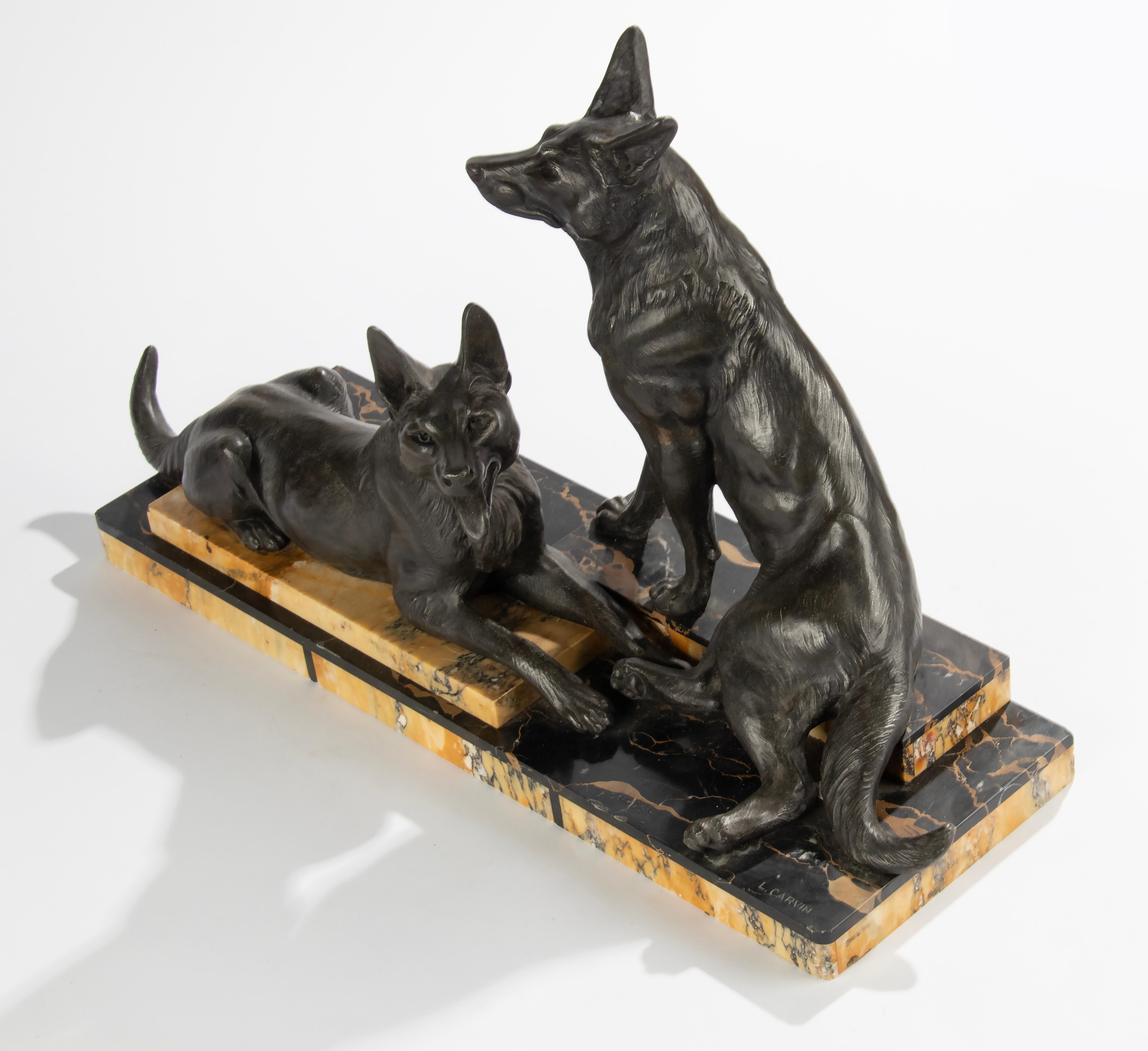 Art Deco Period Sculpture of German or Belgian Sheppards by Louis Carvin For Sale 3