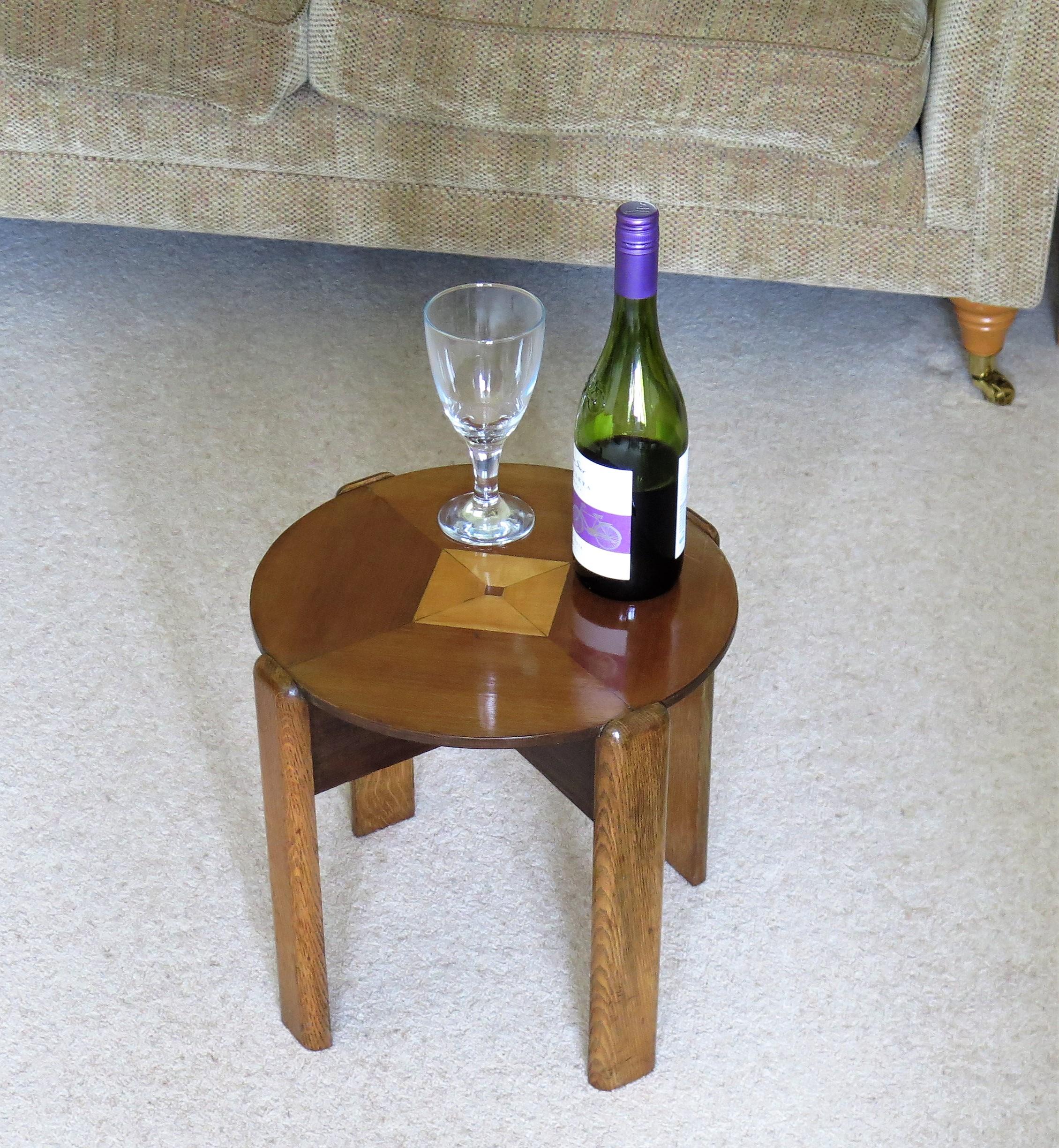 Art Deco Period Occasional Table with Quarter Veneered Top and Oak Legs, Ca 1930 For Sale 9