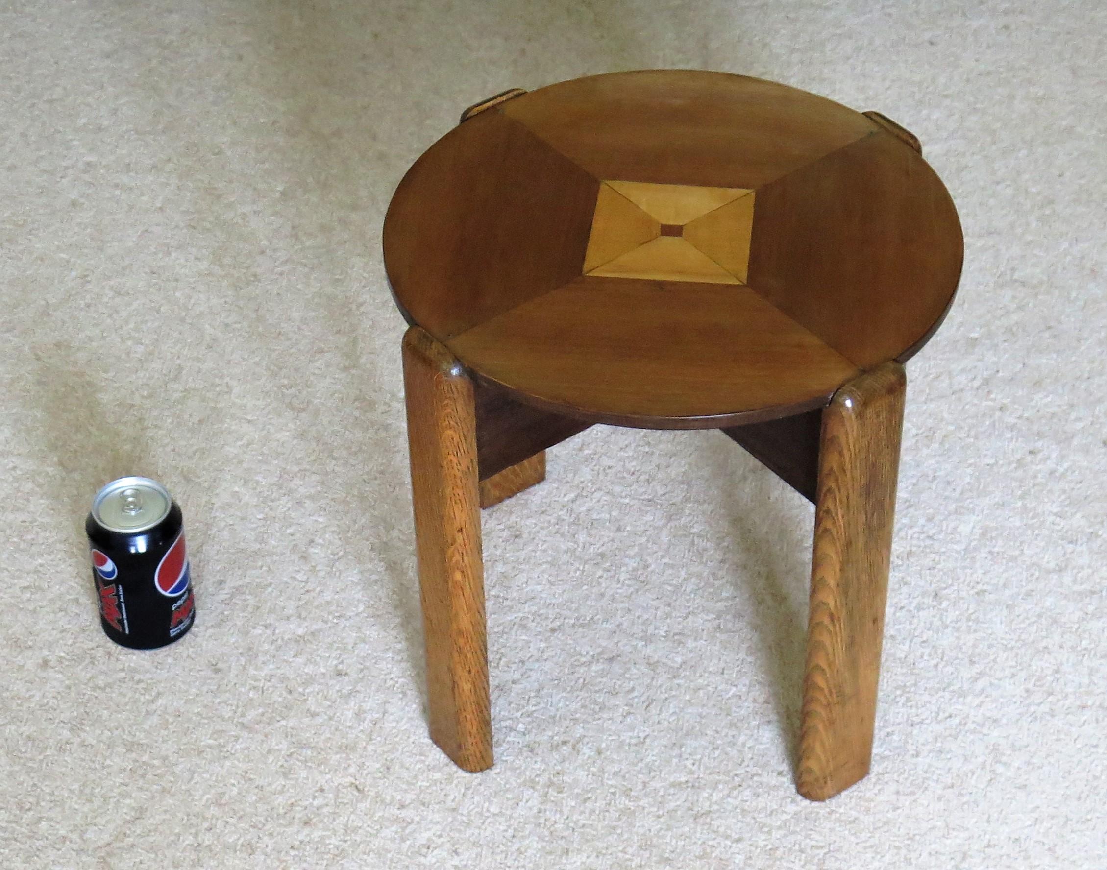 Art Deco Period Occasional Table with Quarter Veneered Top and Oak Legs, Ca 1930 For Sale 11