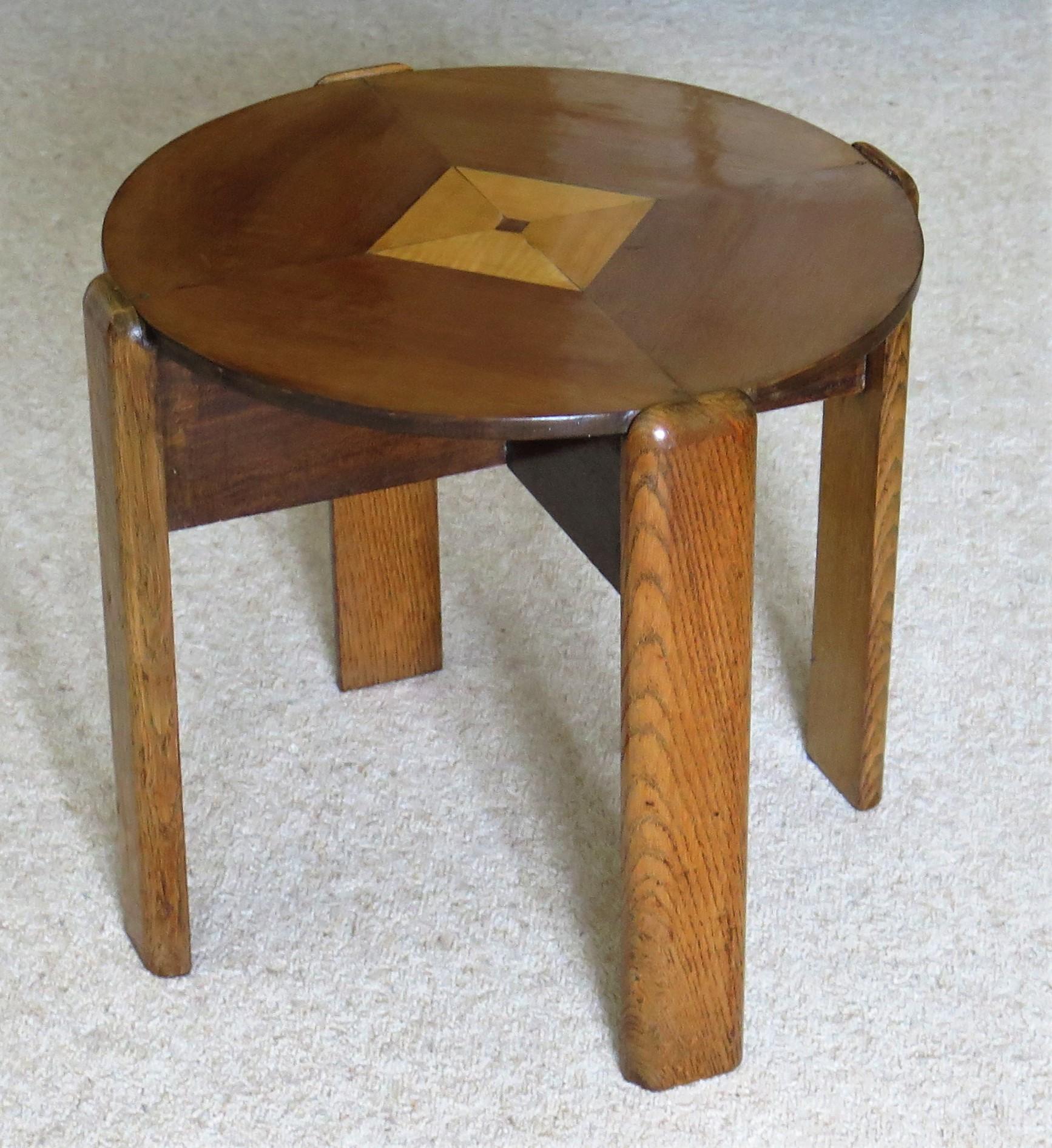 Hardwood Art Deco Period Occasional Table with Quarter Veneered Top and Oak Legs, Ca 1930 For Sale