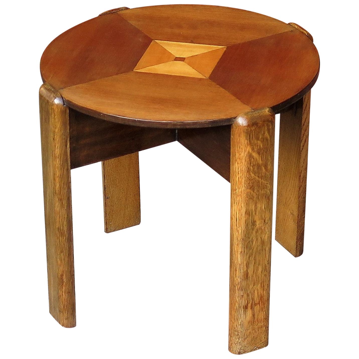 Art Deco Period Occasional Table with Quarter Veneered Top and Oak Legs, Ca 1930