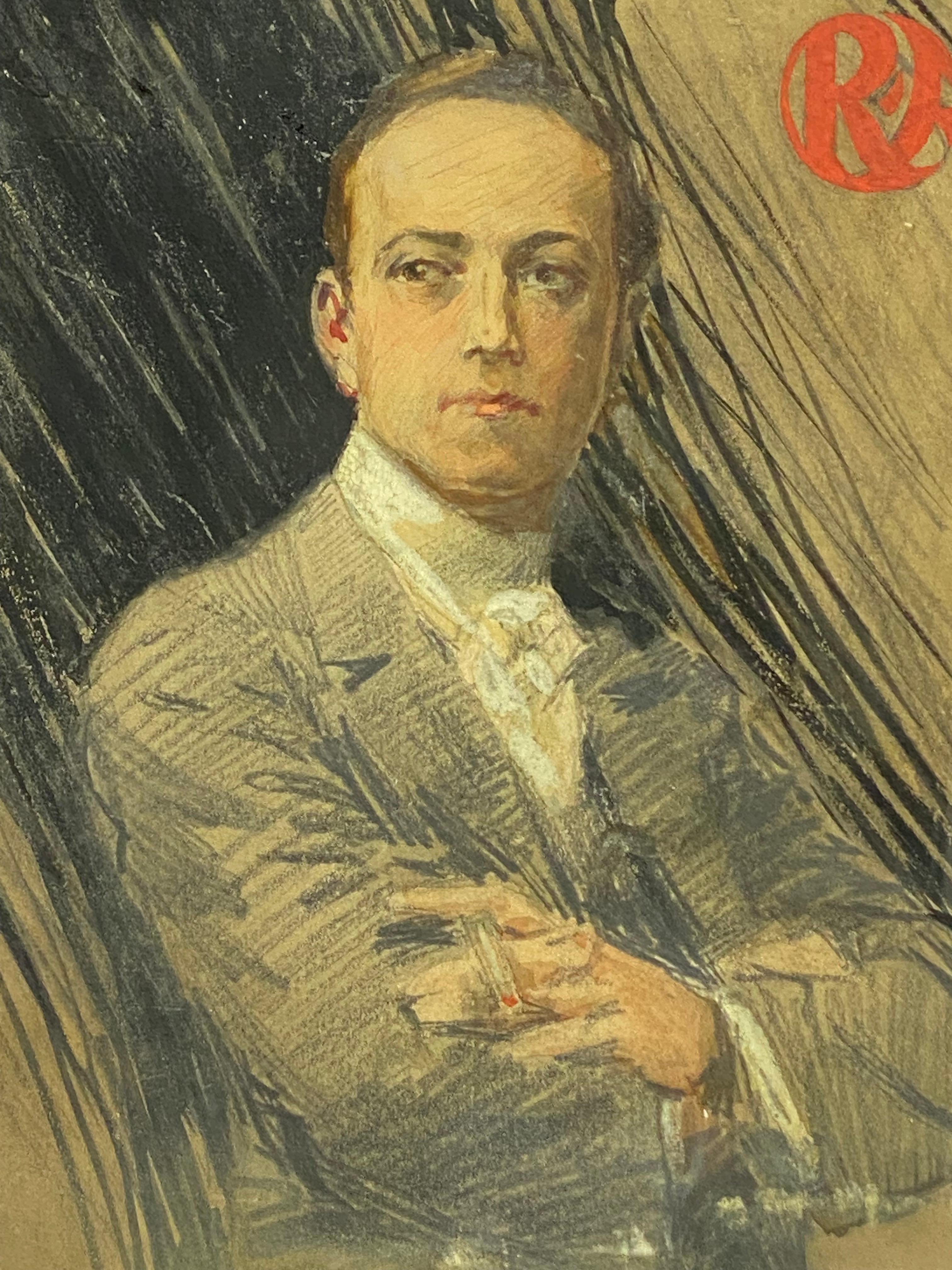 Americano Illustrazione dell'uomo che fuma in periodo Art Deco in vendita