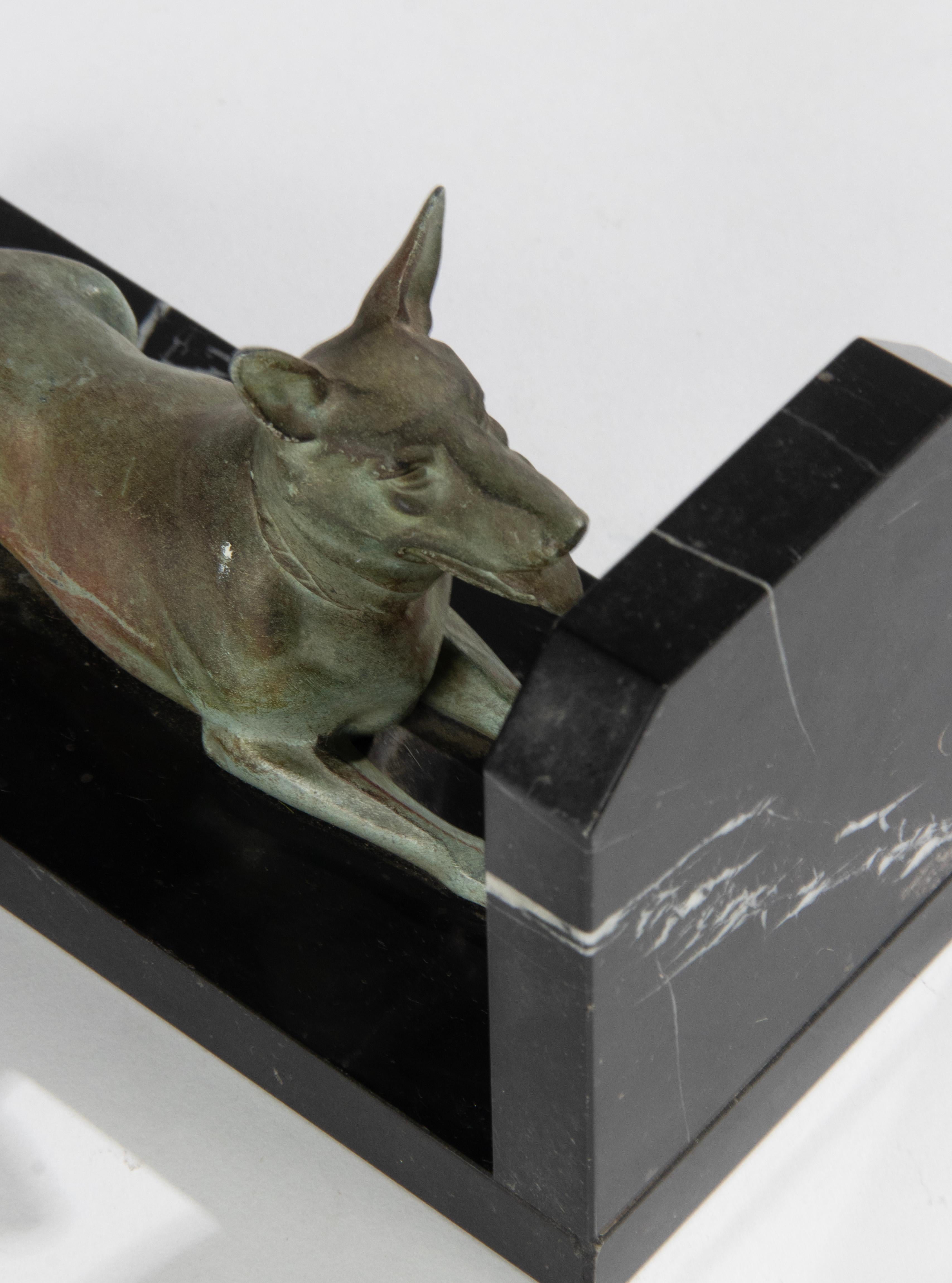 Art Deco Period Spelter and Marble Bookends with Belgian Shepherd Dogs 7
