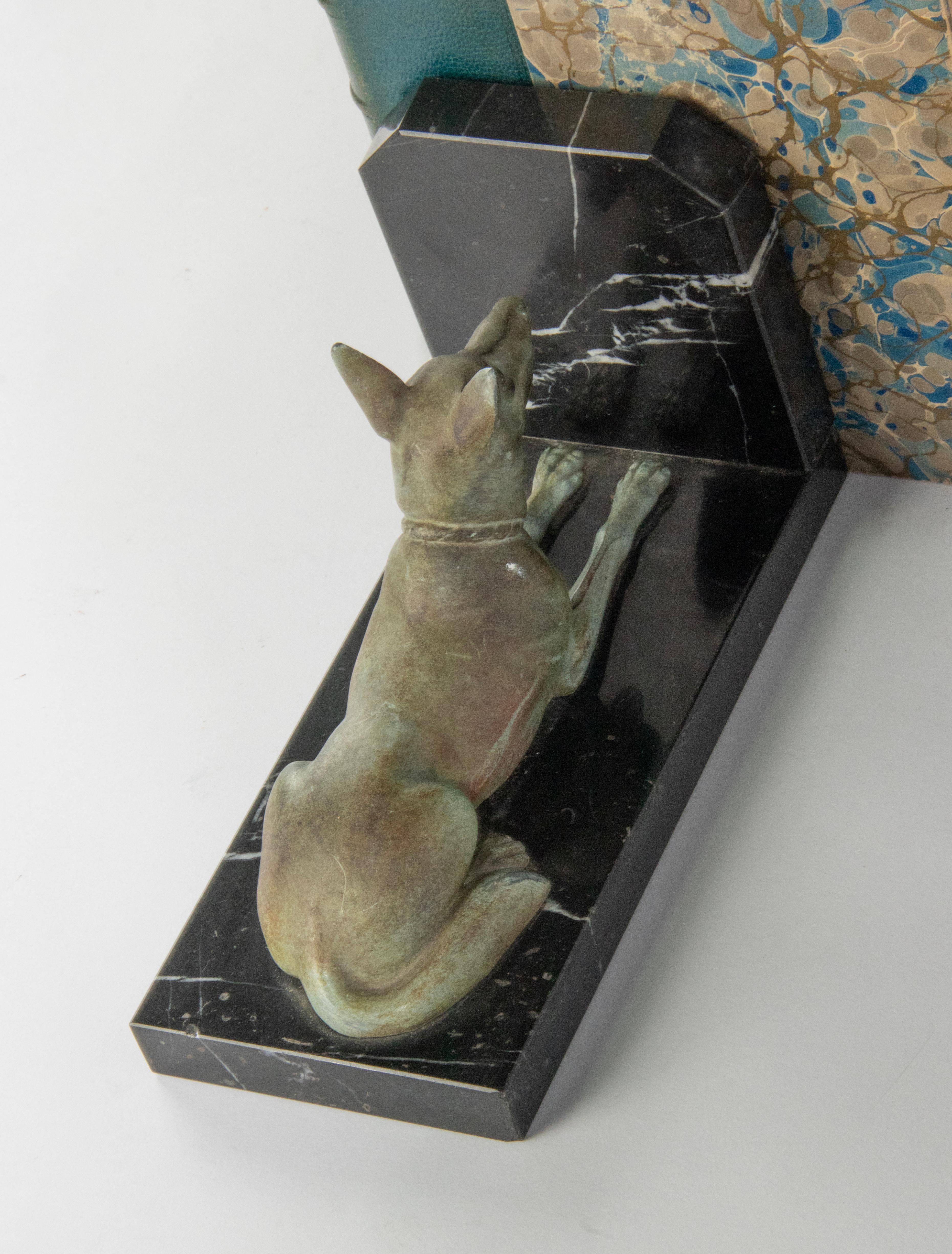 Art Deco Period Spelter and Marble Bookends with Belgian Shepherd Dogs 11