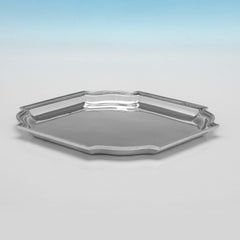 Art deco period square sterling silver salver - made in London in 1944