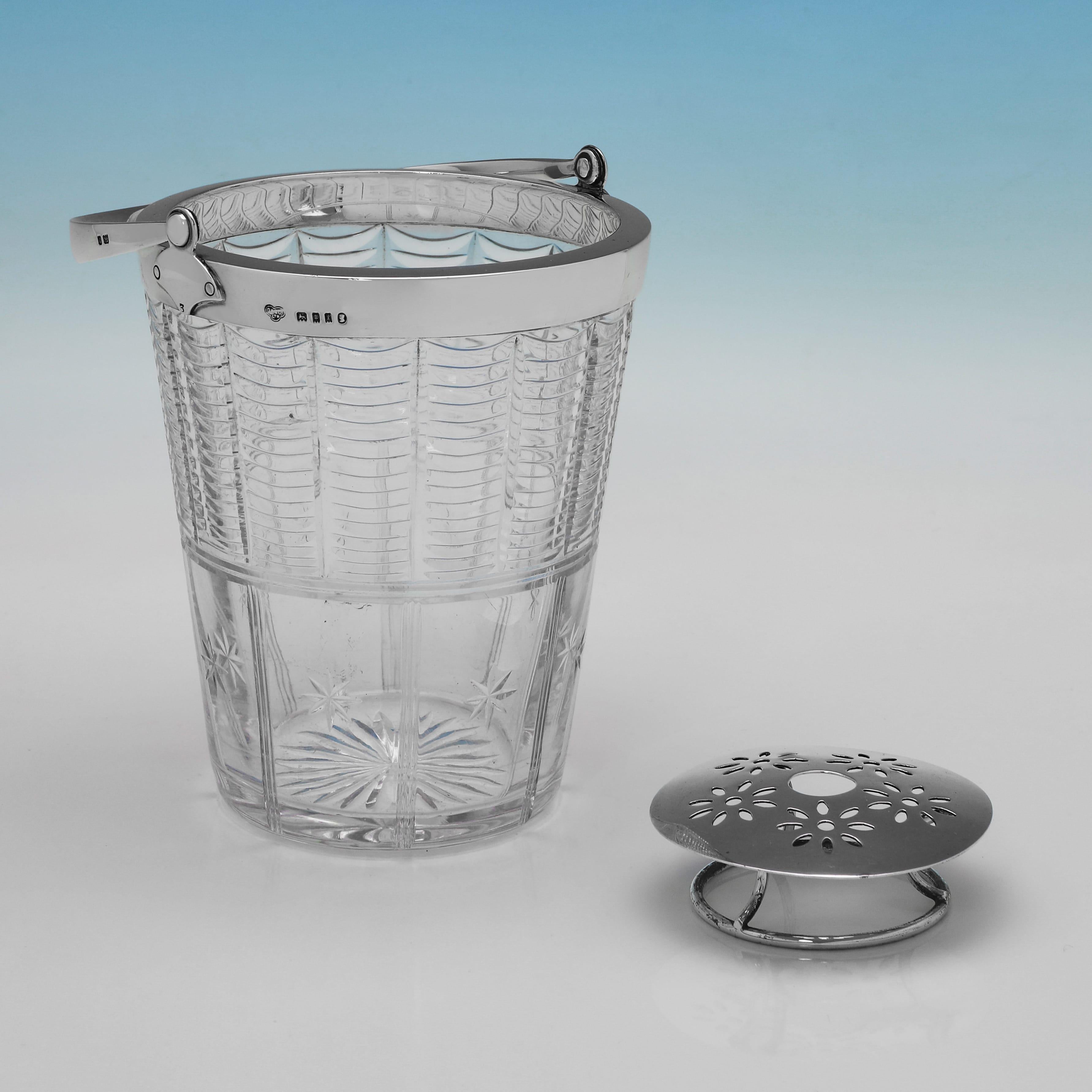 Anglais Seau à glace en argent et verre d'époque Art déco fabriqué à Londres en 1934 en vente