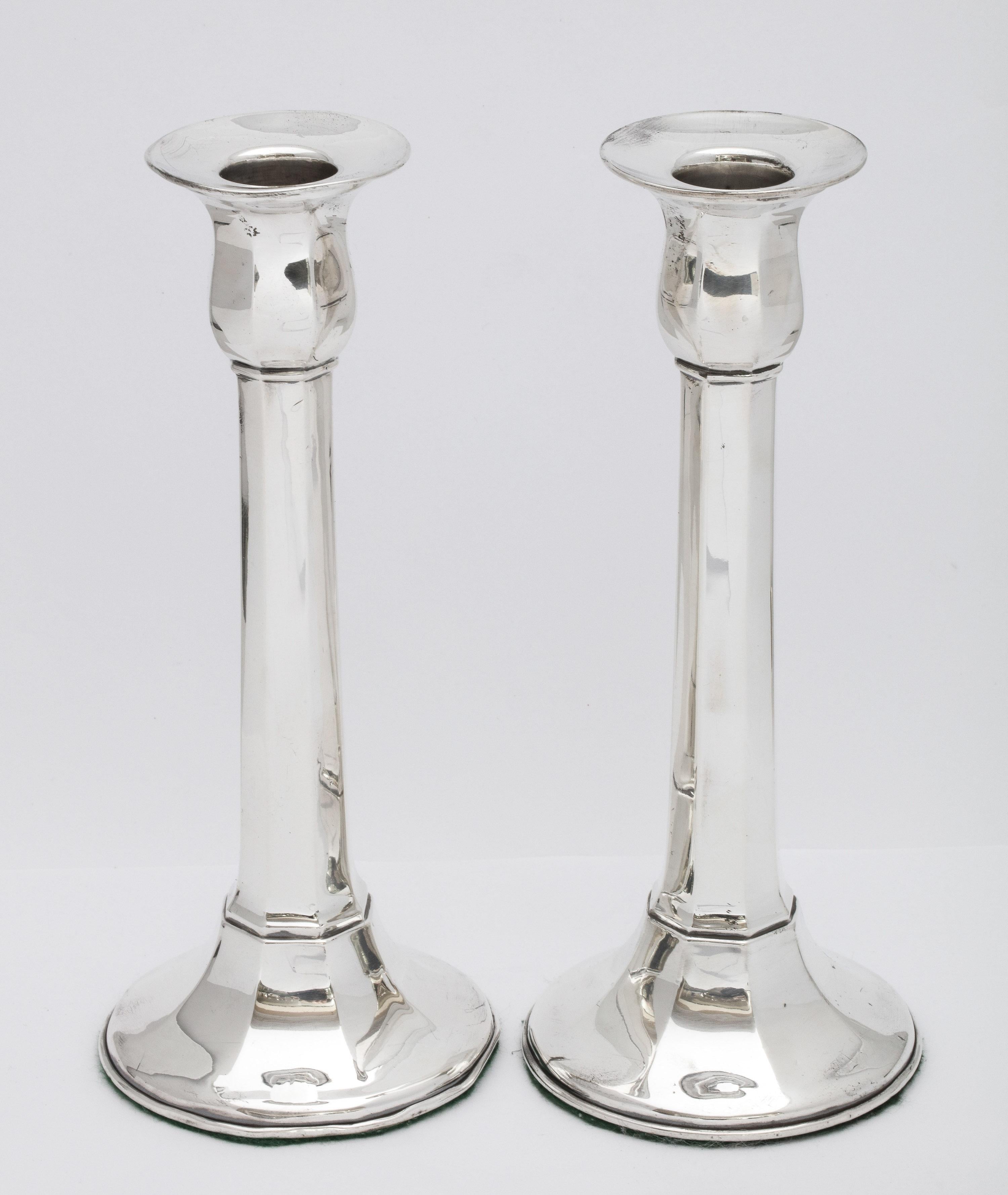 Early 20th Century Art Deco Period Sterling Silver Column-Form Candlesticks