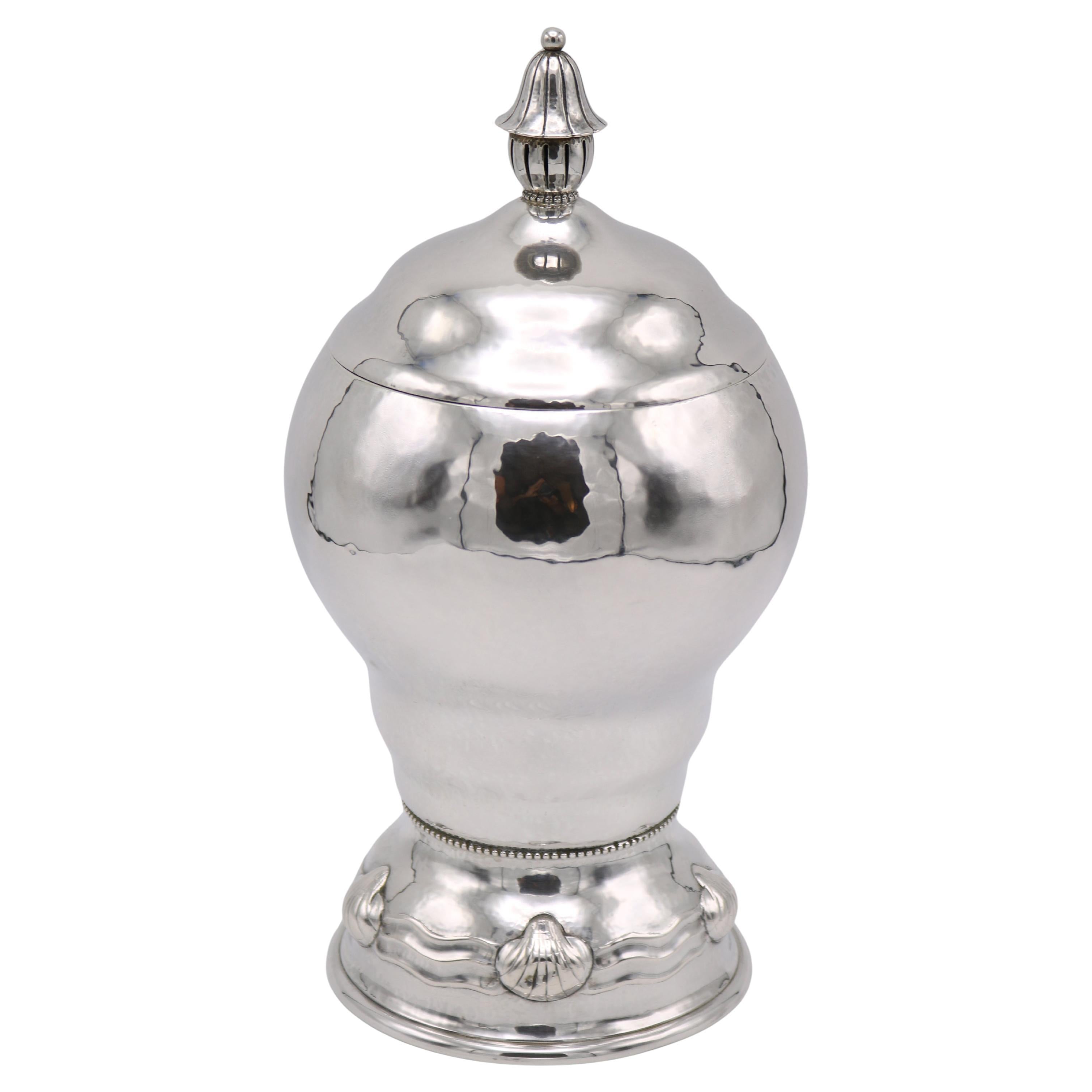 Vaso coperto in argento Sterling di epoca Art Deco Germania circa 1930