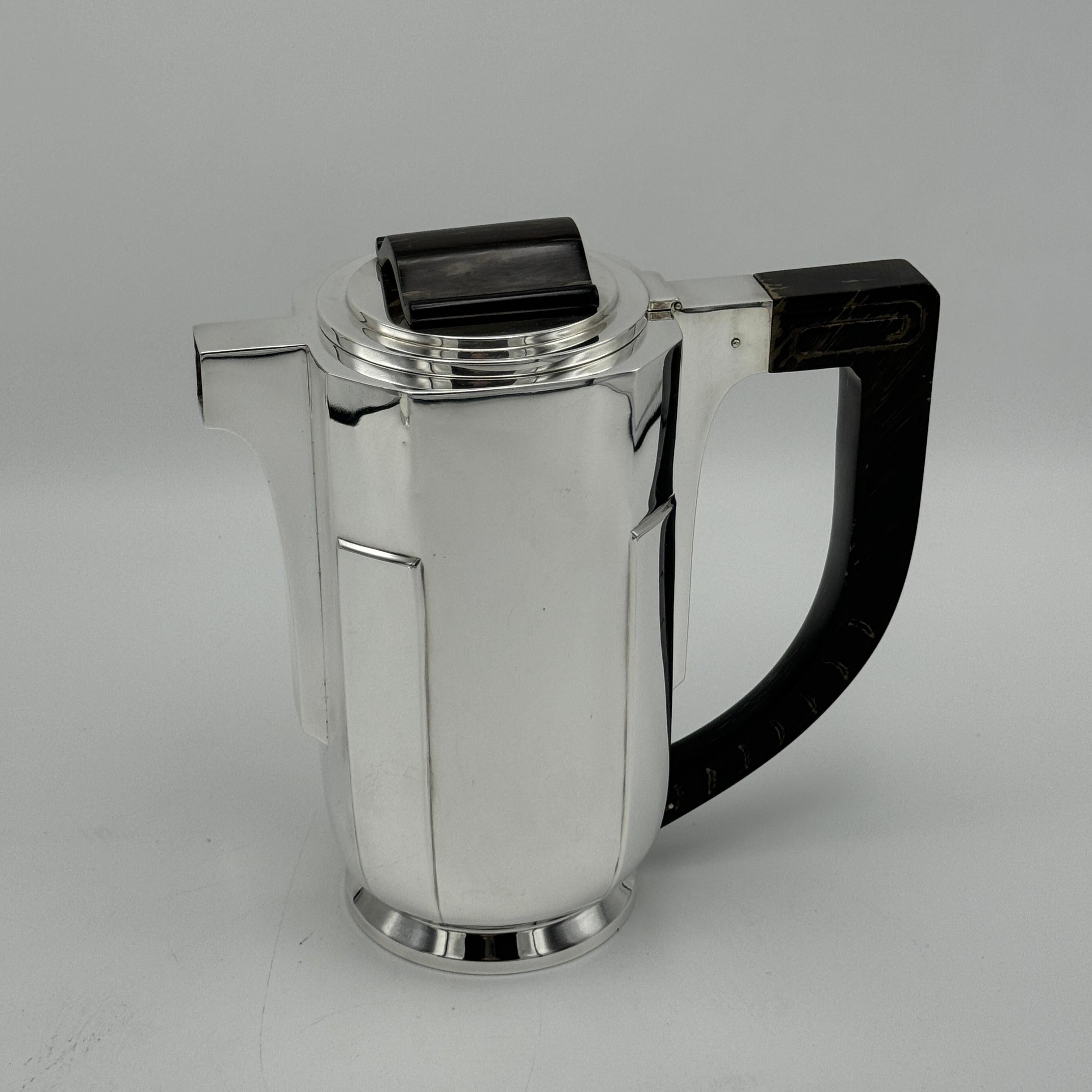 Belgian Art Deco Period Sterling Silver Five Piece Tea Coffee Service Belgium circa 1930 For Sale