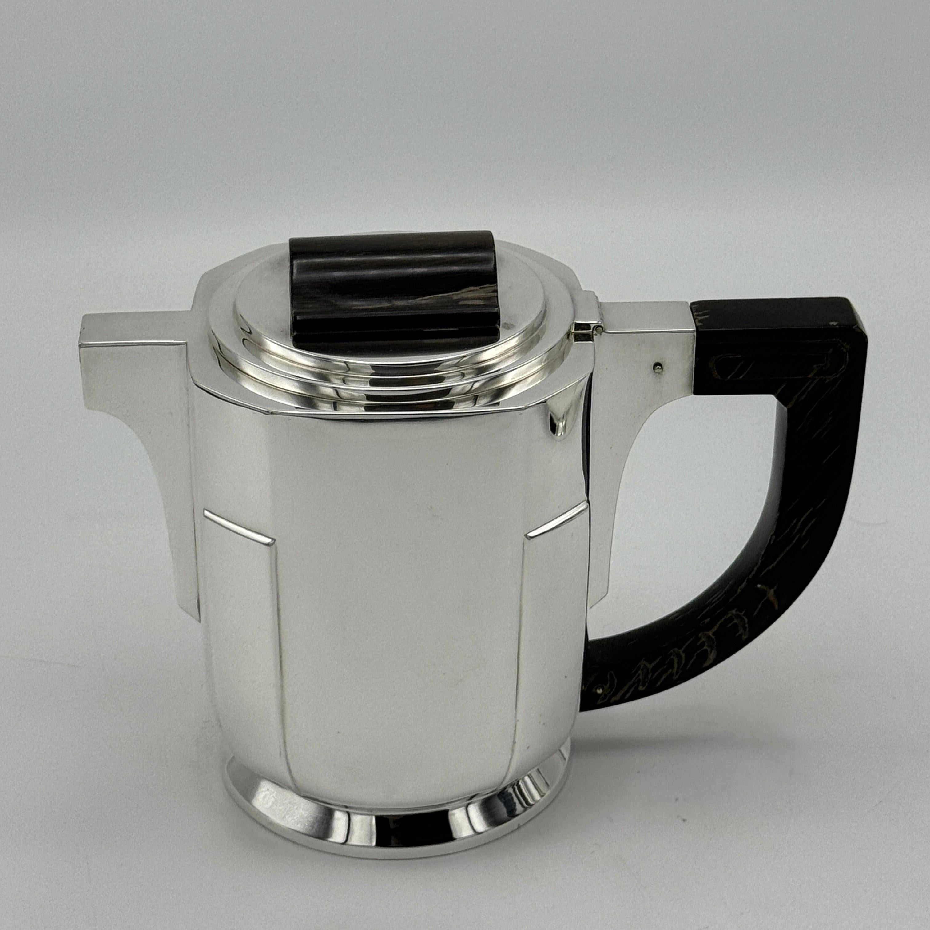 Mid-20th Century Art Deco Period Sterling Silver Five Piece Tea Coffee Service Belgium circa 1930 For Sale