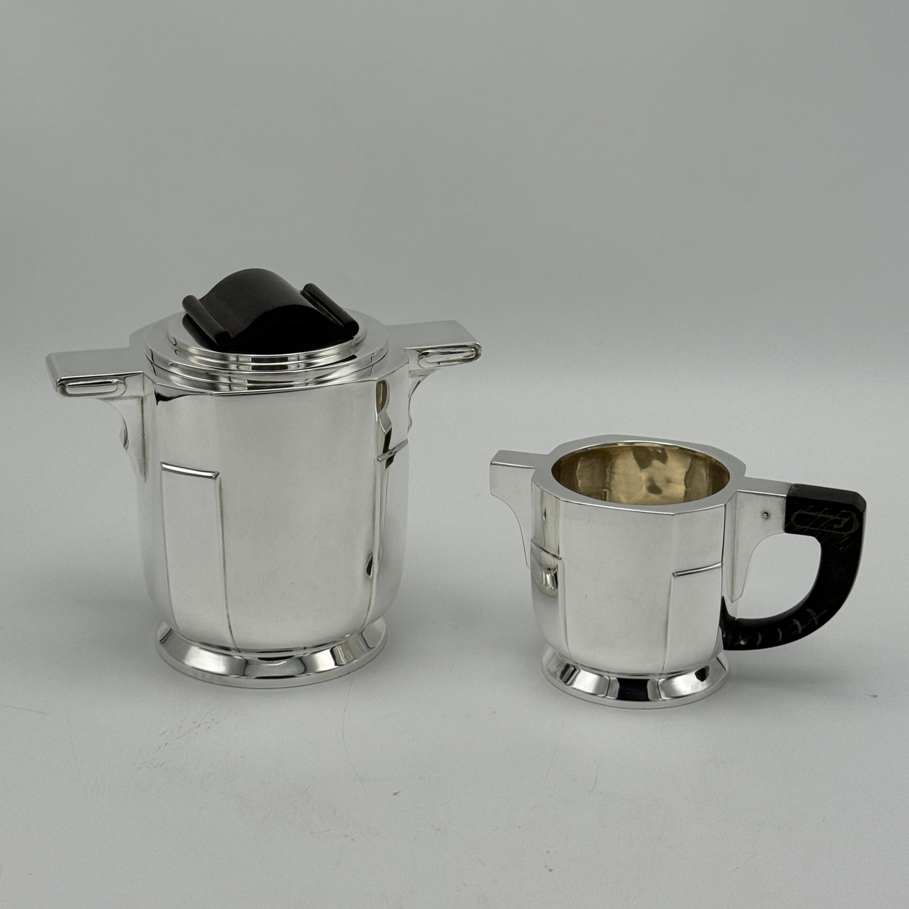 Art Deco Period Sterling Silver Five Piece Tea Coffee Service Belgium circa 1930 For Sale 2