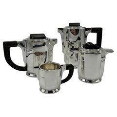 Art Deco Period Sterling Silver Five Piece Tea Coffee Service Belgium circa 1930