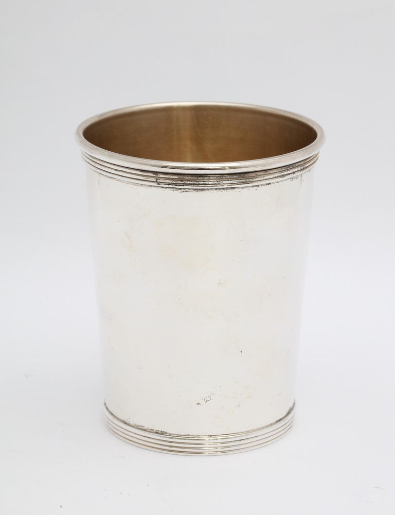 Art Deco period, sterling silver mint julep cup, Alvin Silver Manufacturing. Company, Providence, Rhode Island, circa 1930s-1940s. Measures 3 3/4 inches high x 3 1/8 inches diameter (across opening); weighs 4.030 troy ounces. Lightly gilt interior.