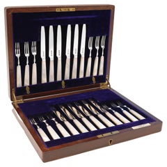 Art Deco Period Sterling Silver 
Mother of Pearl Dessert Set for 12 - 1929