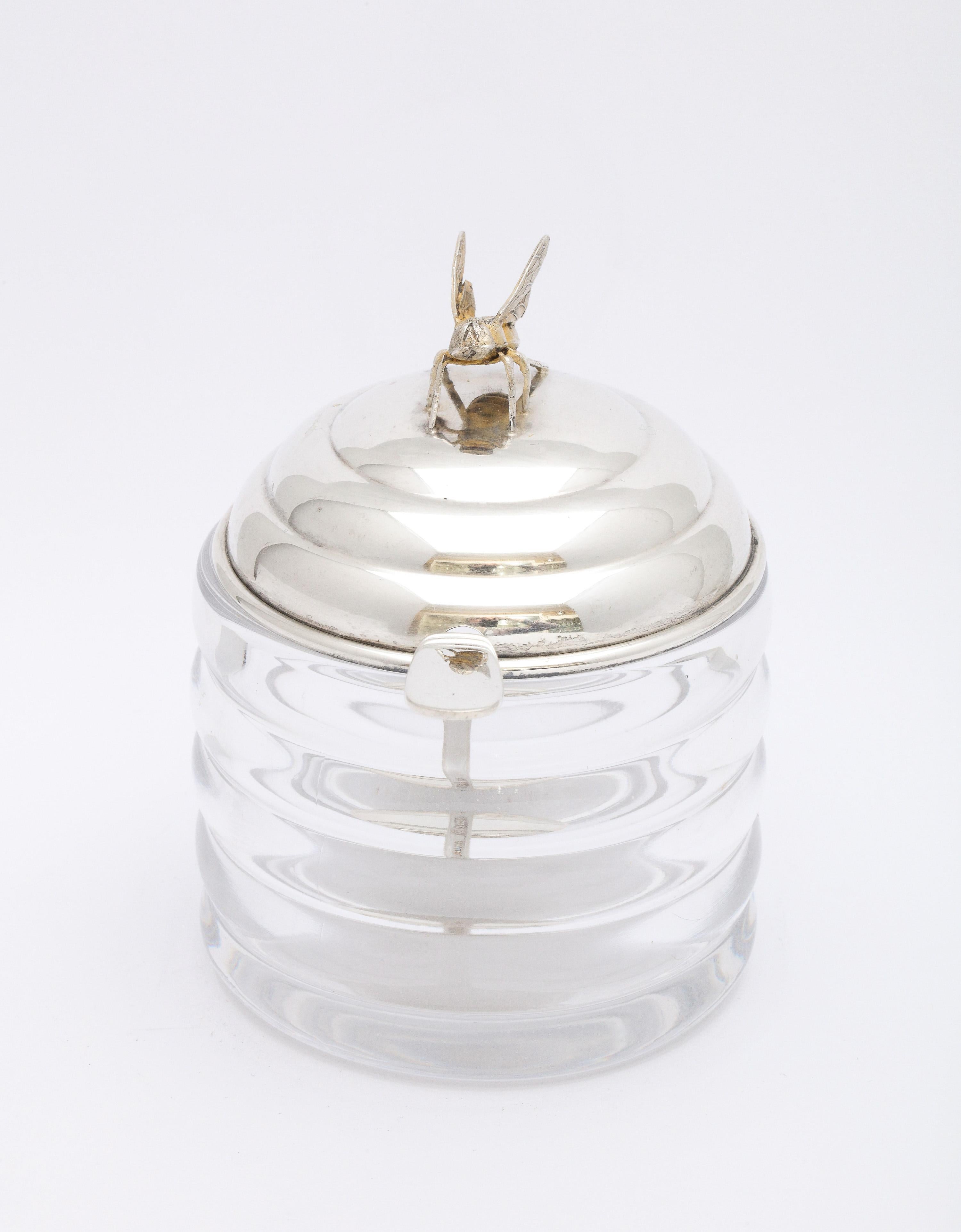 Mid-20th Century Art Deco Period Sterling Silver-Mounted Beehive-Form Honey Jar