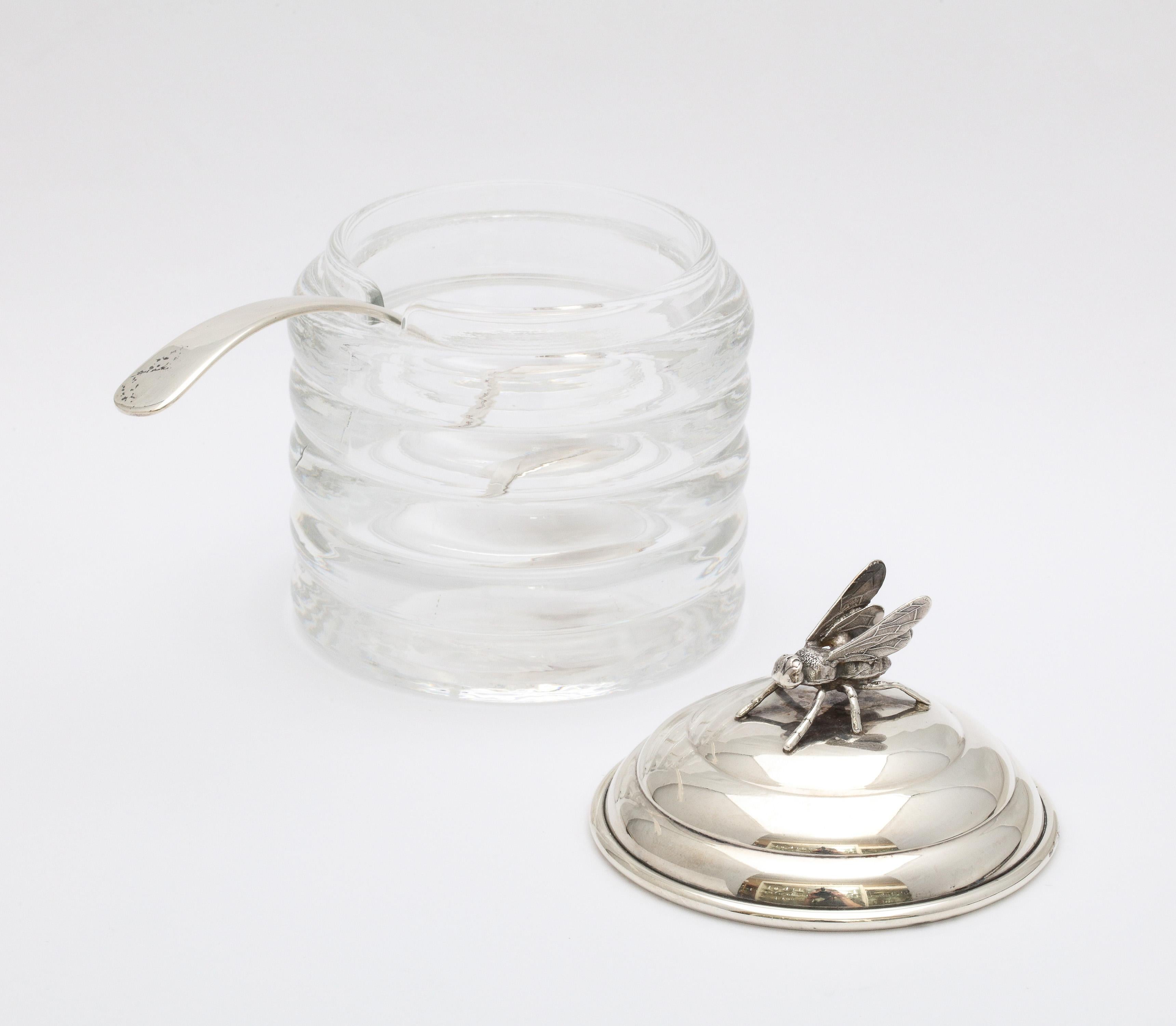 Art Deco Period Sterling Silver-Mounted Beehive-Form Honey Jar With Spoon 6