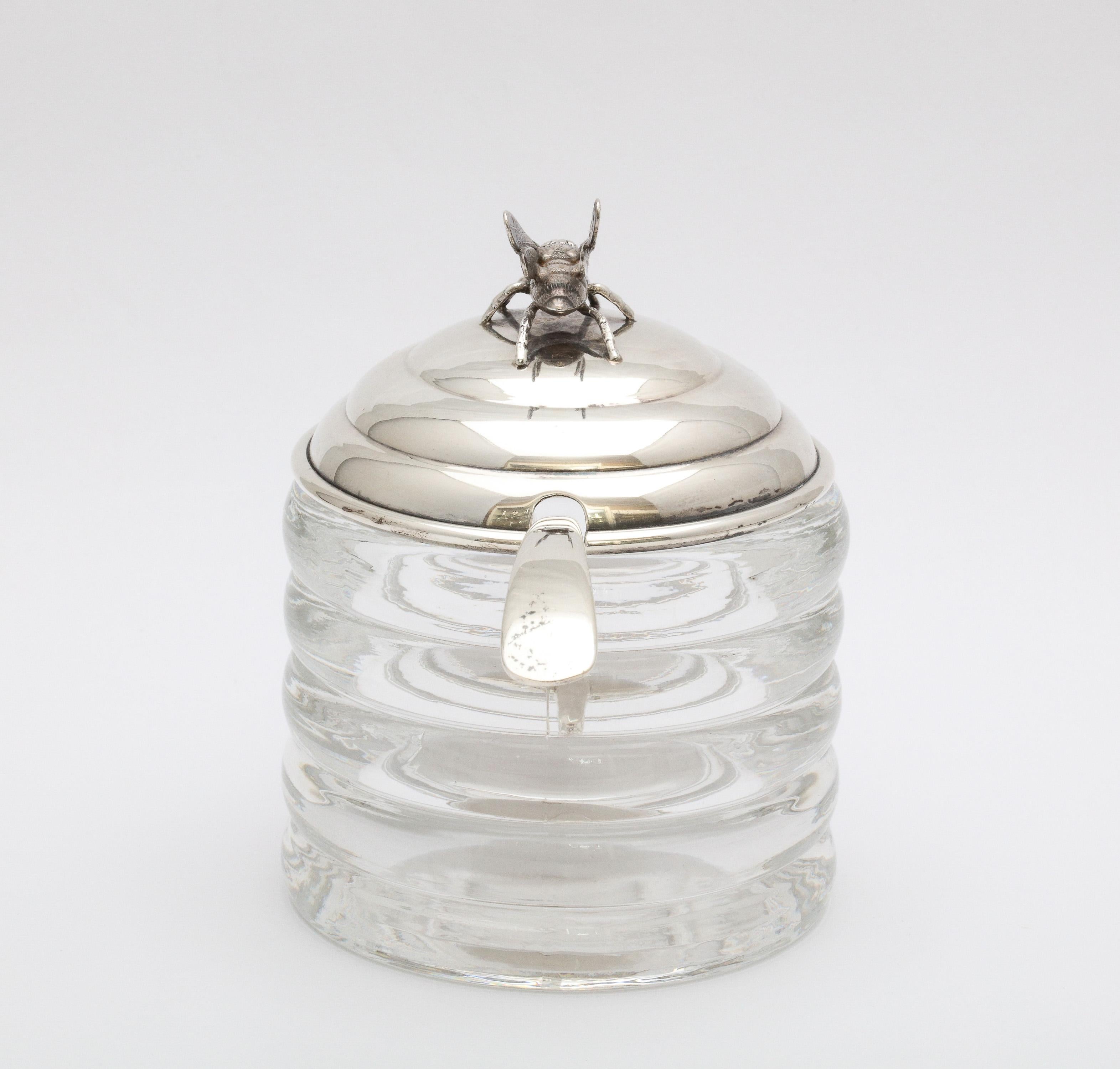 Art Deco Period Sterling Silver-Mounted Beehive-Form Honey Jar With Spoon 1