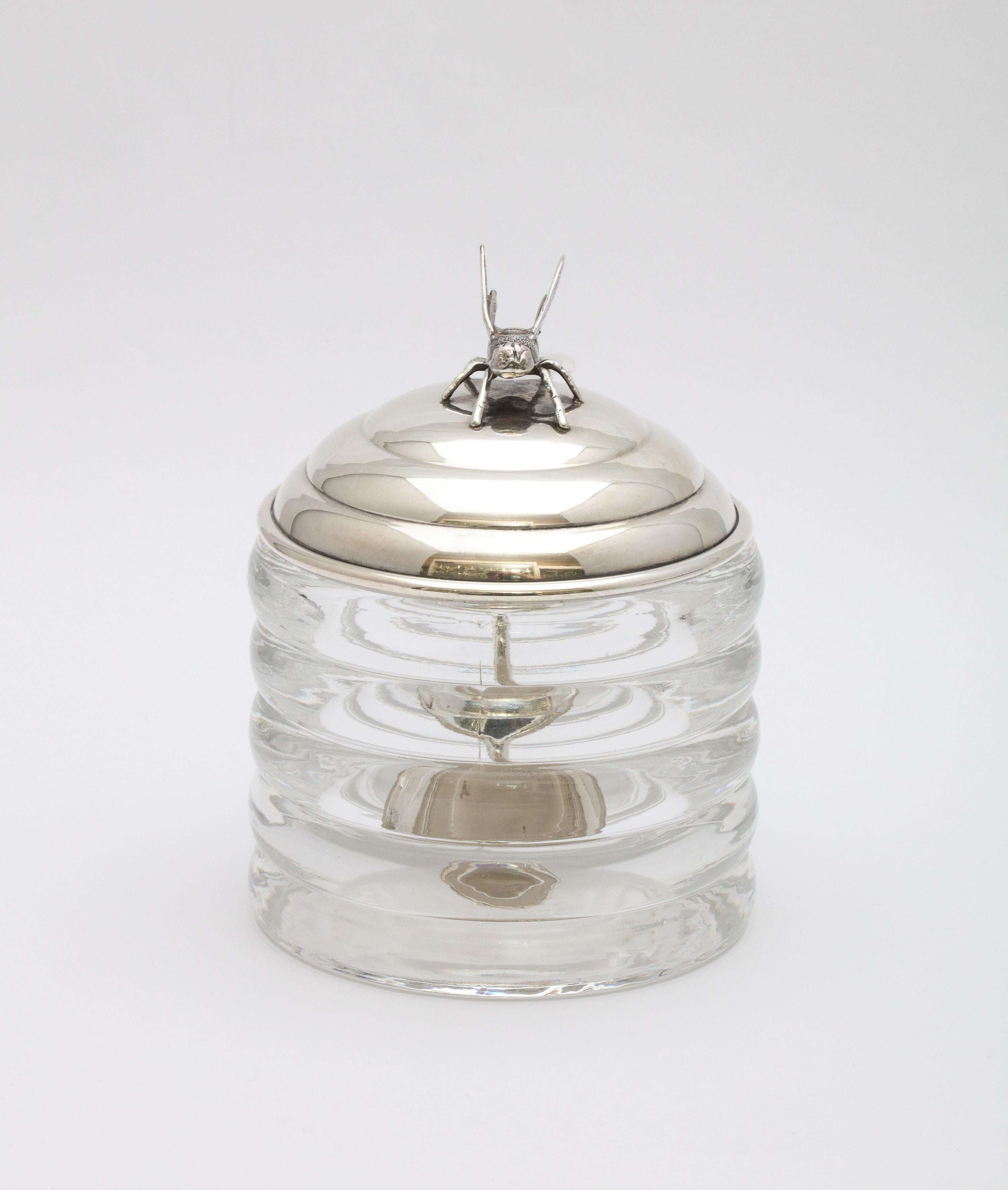 Art Deco Period Sterling Silver-Mounted Beehive-Form Honey Jar With Spoon 2